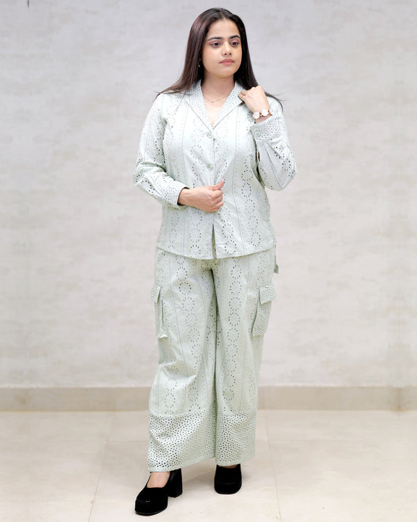 Floral Schiffli Long Shirt with Cargo Pants — view 2