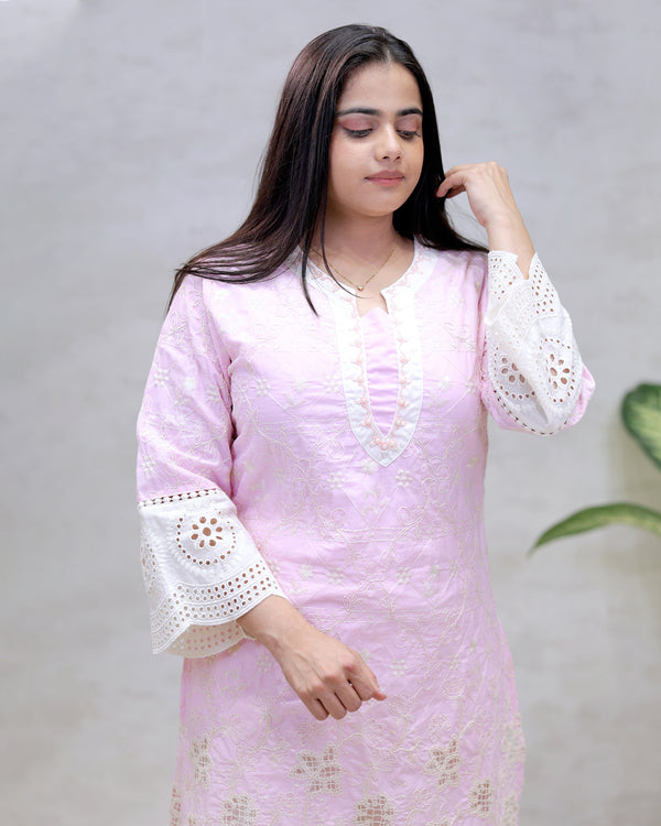 Crochet Embroidered Straight Kurta with Pants — view 2