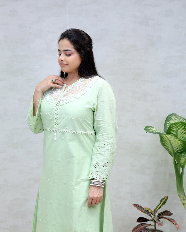 A-line Long Kurta Net Yoke with Pants — view 2