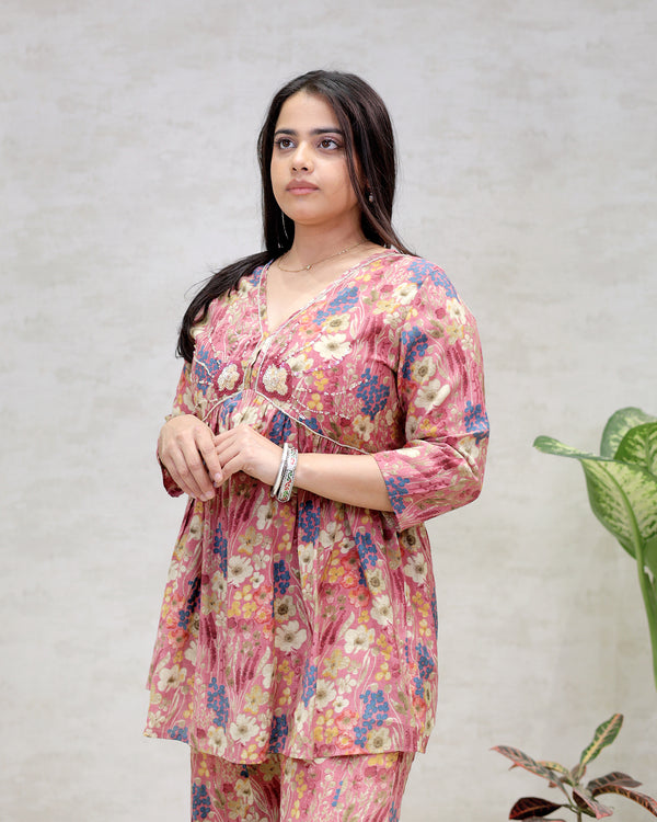 Floral Printed Peplum Kurta with Flared Pants — view 2