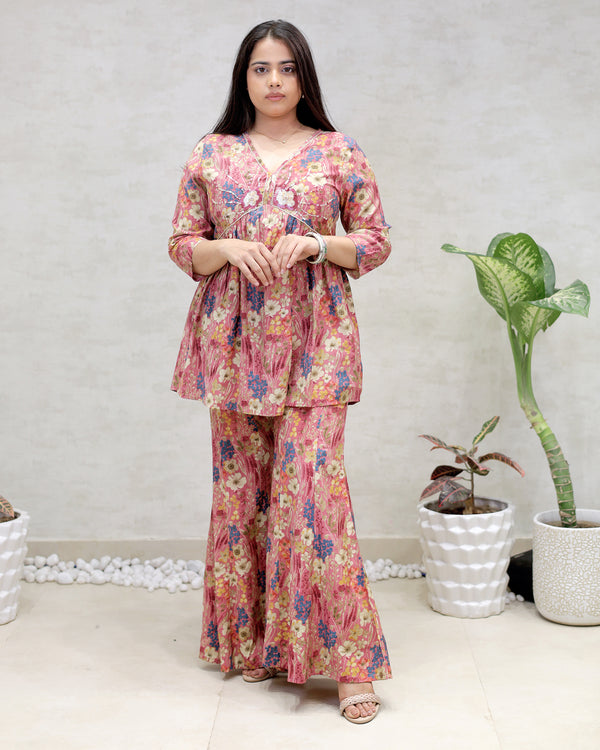 Floral Printed Peplum Kurta with Flared Pants