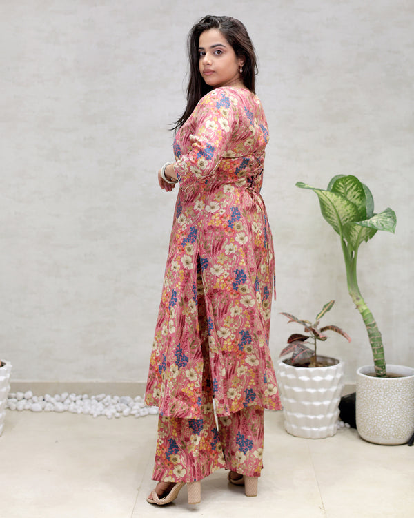 Floral Printed Long Kurta with Plazzo Pants — view 2