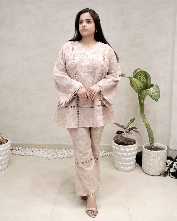 A-line Thread Schiffli Kurta with Plazzo Pants — view 2