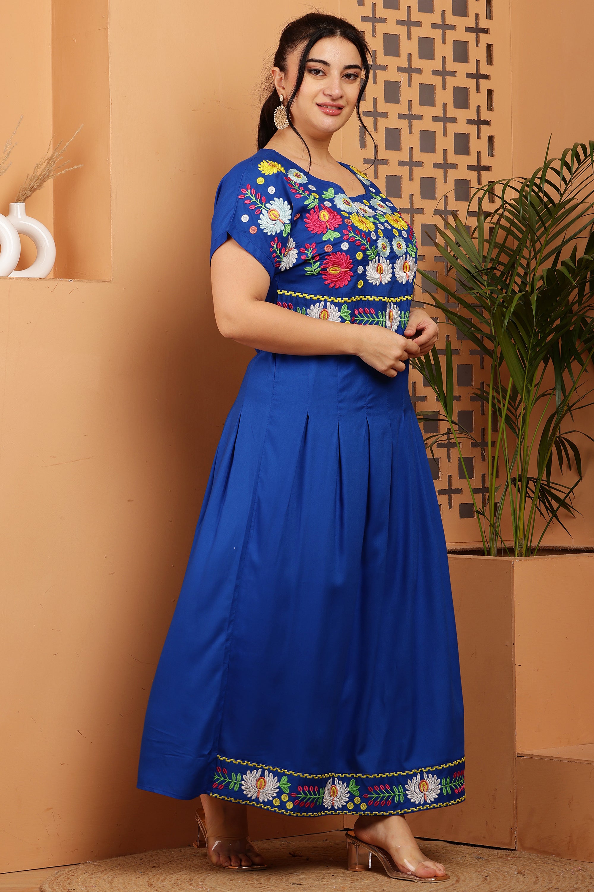 A-line Pleated Embroidered Kurta Dress