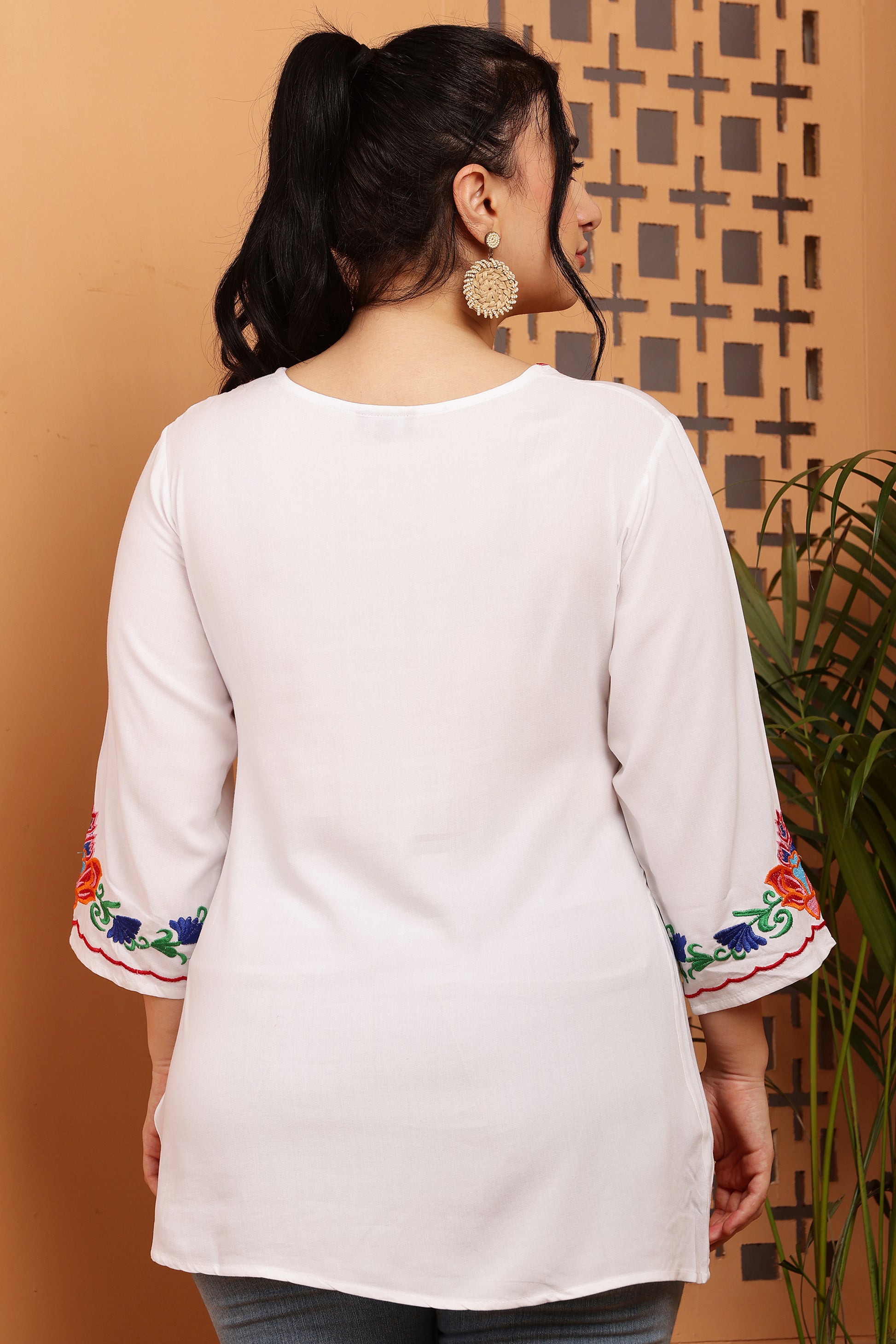 Full Sleeves Embroidered Short Kurta Top