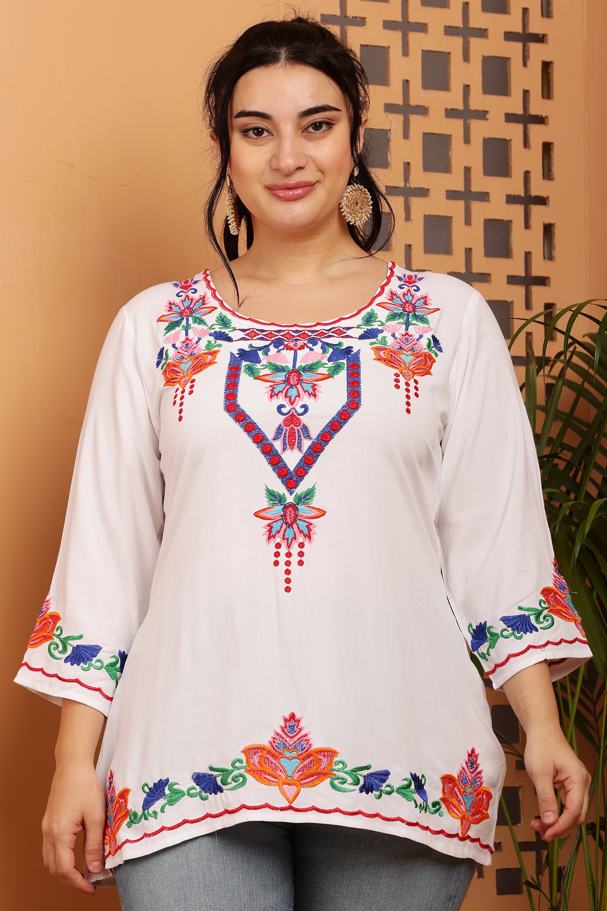 Full Sleeves Embroidered Short Kurta Top