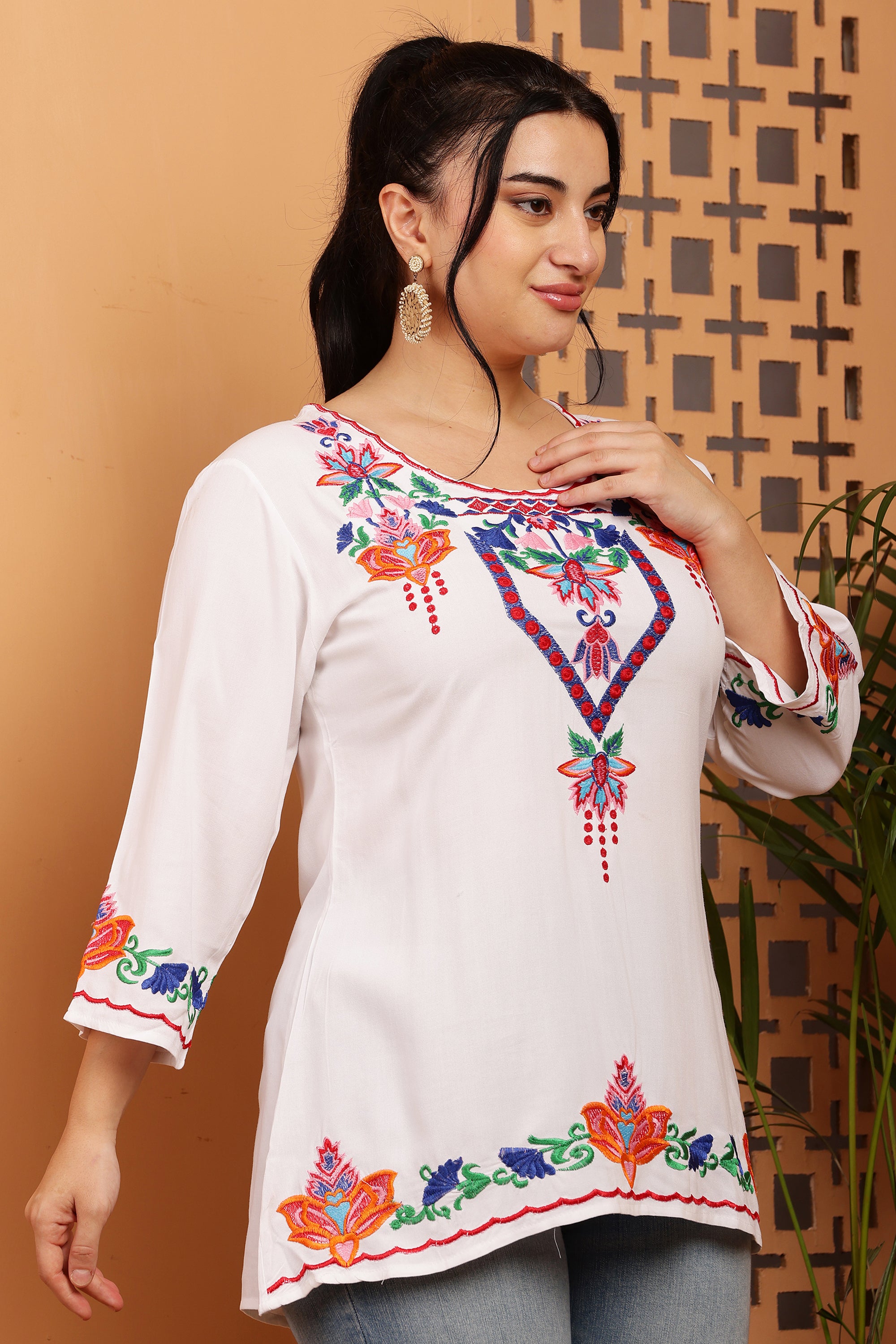 Full Sleeves Embroidered Short Kurta Top