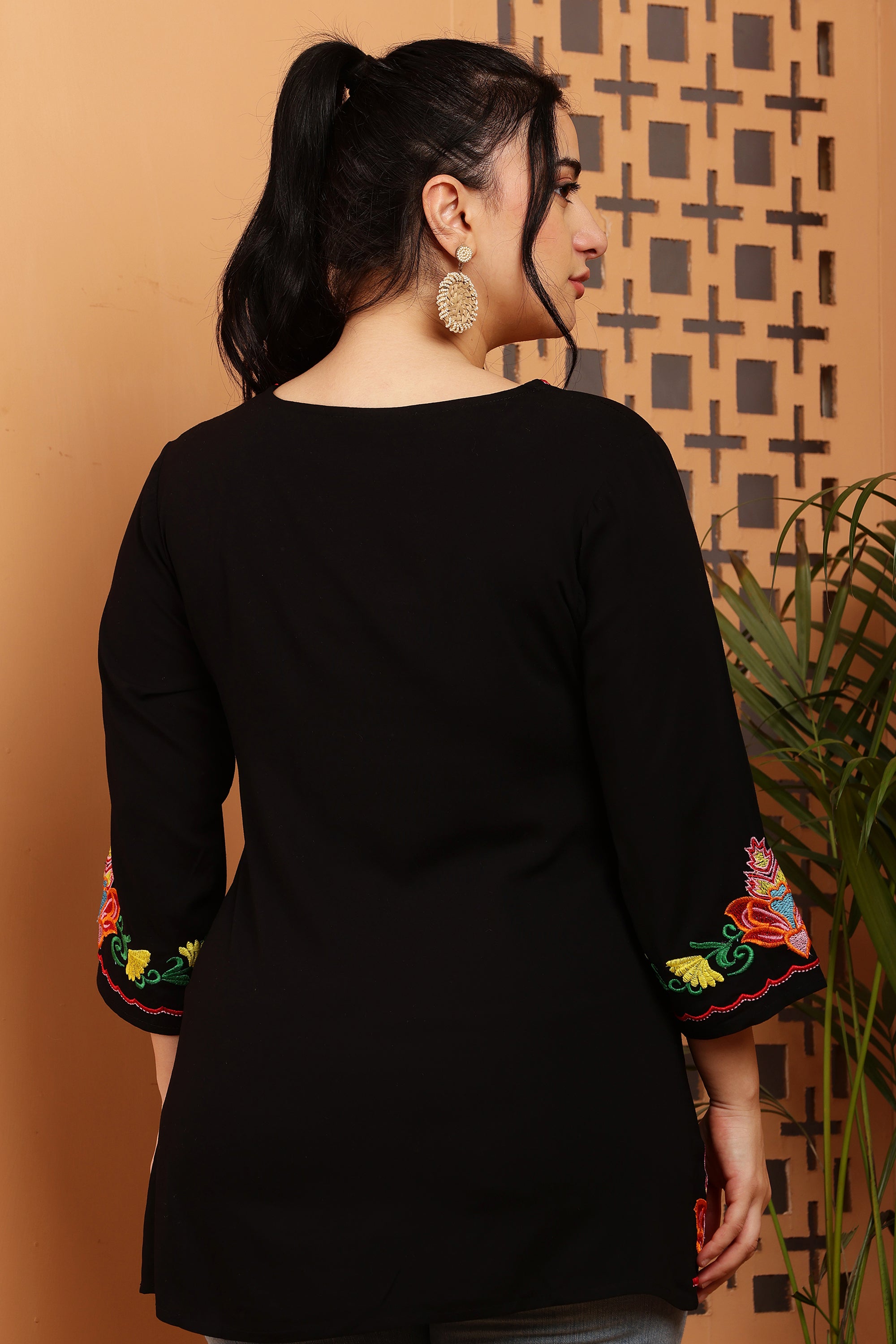 Full Sleeves Embroidered Short Kurta Top