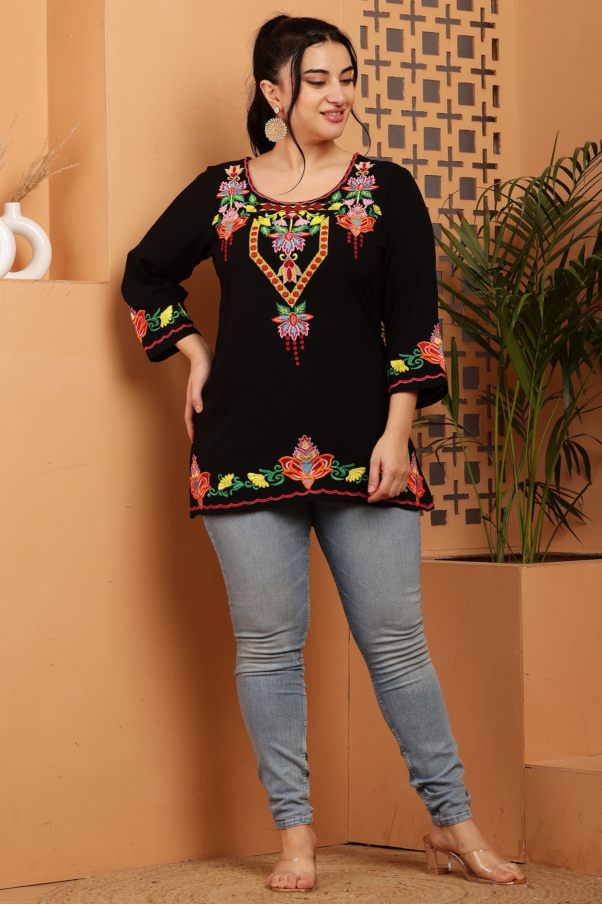 Full Sleeves Embroidered Short Kurta Top