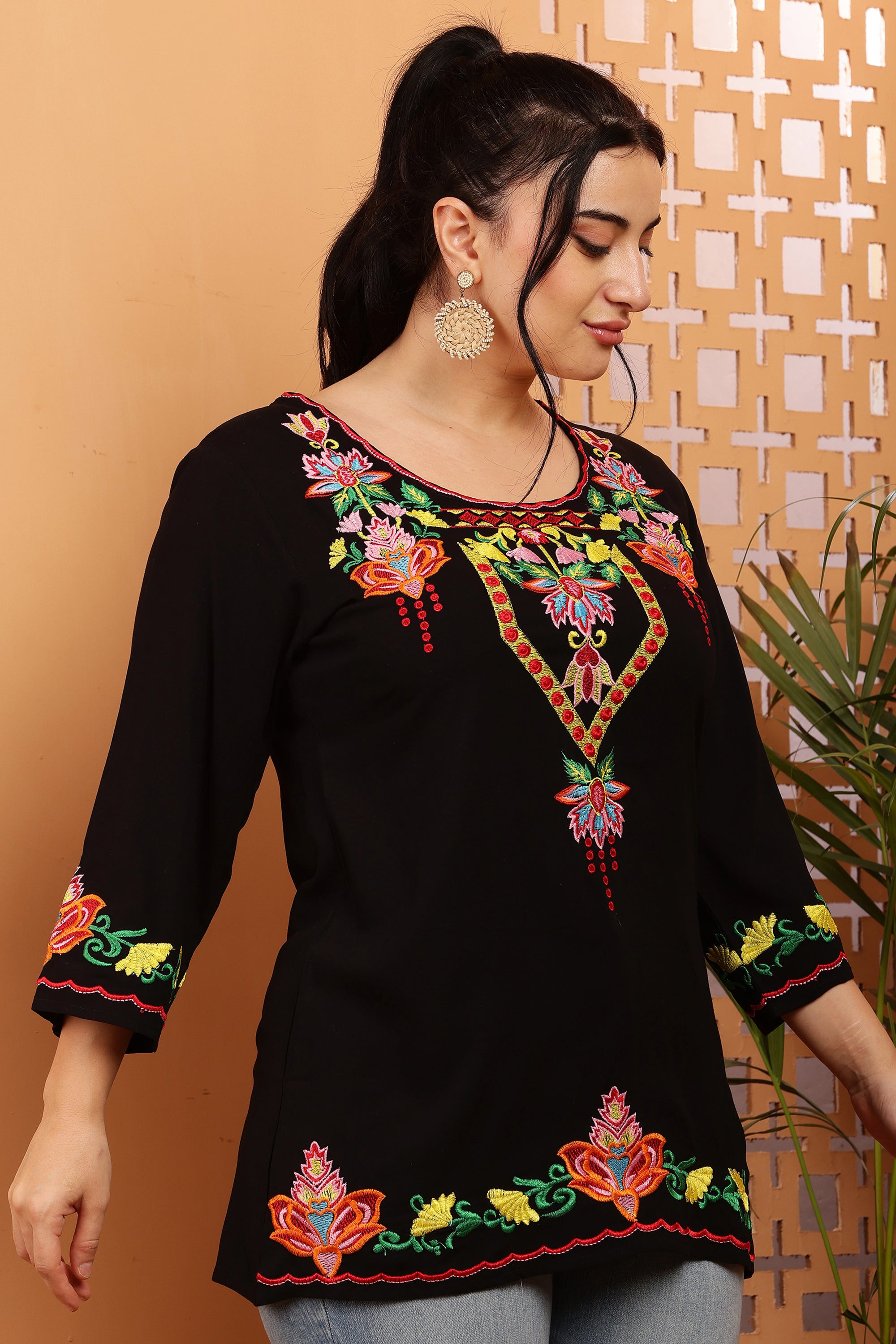 Full Sleeves Embroidered Short Kurta Top