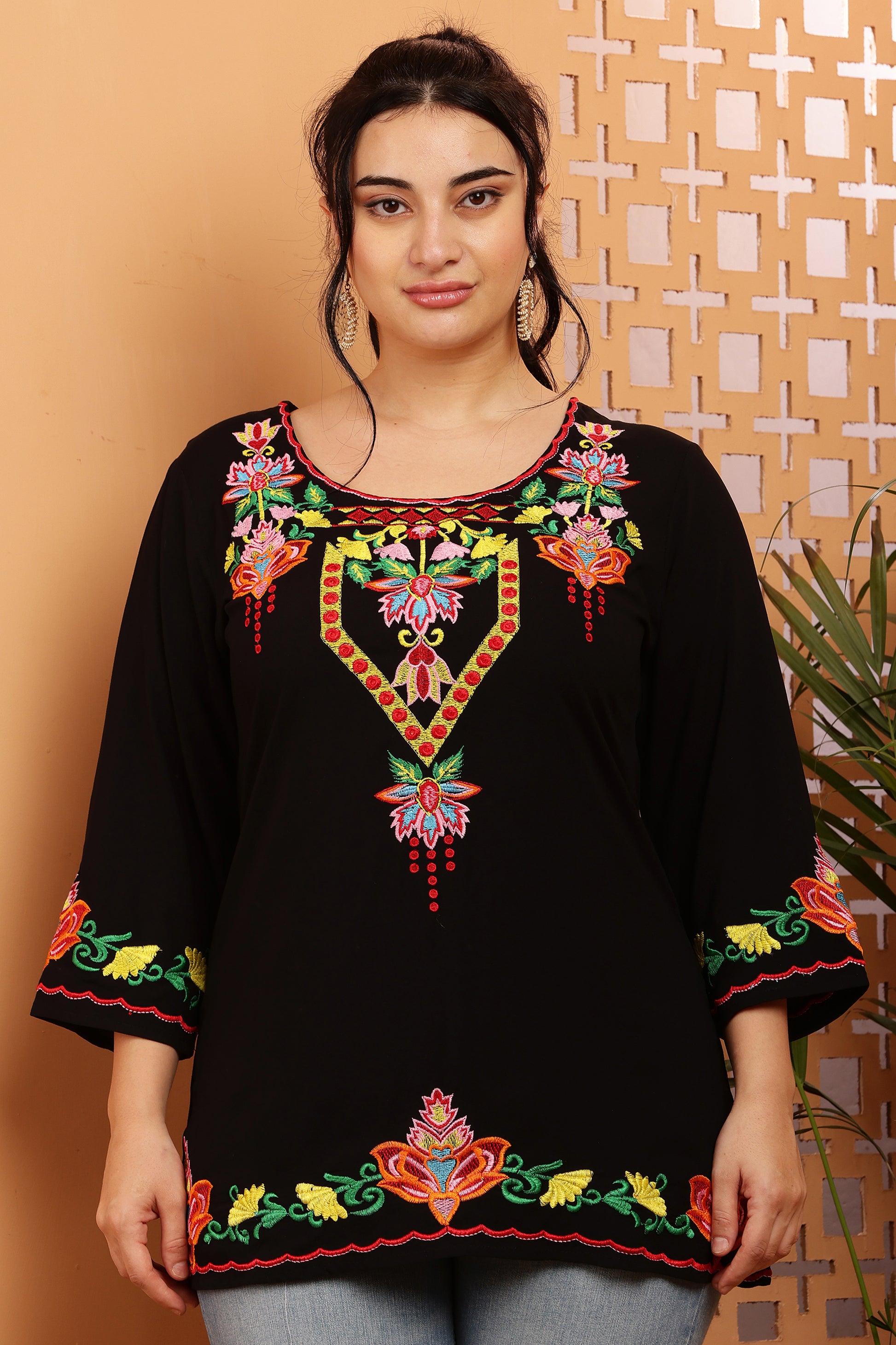 Full Sleeves Embroidered Short Kurta Top