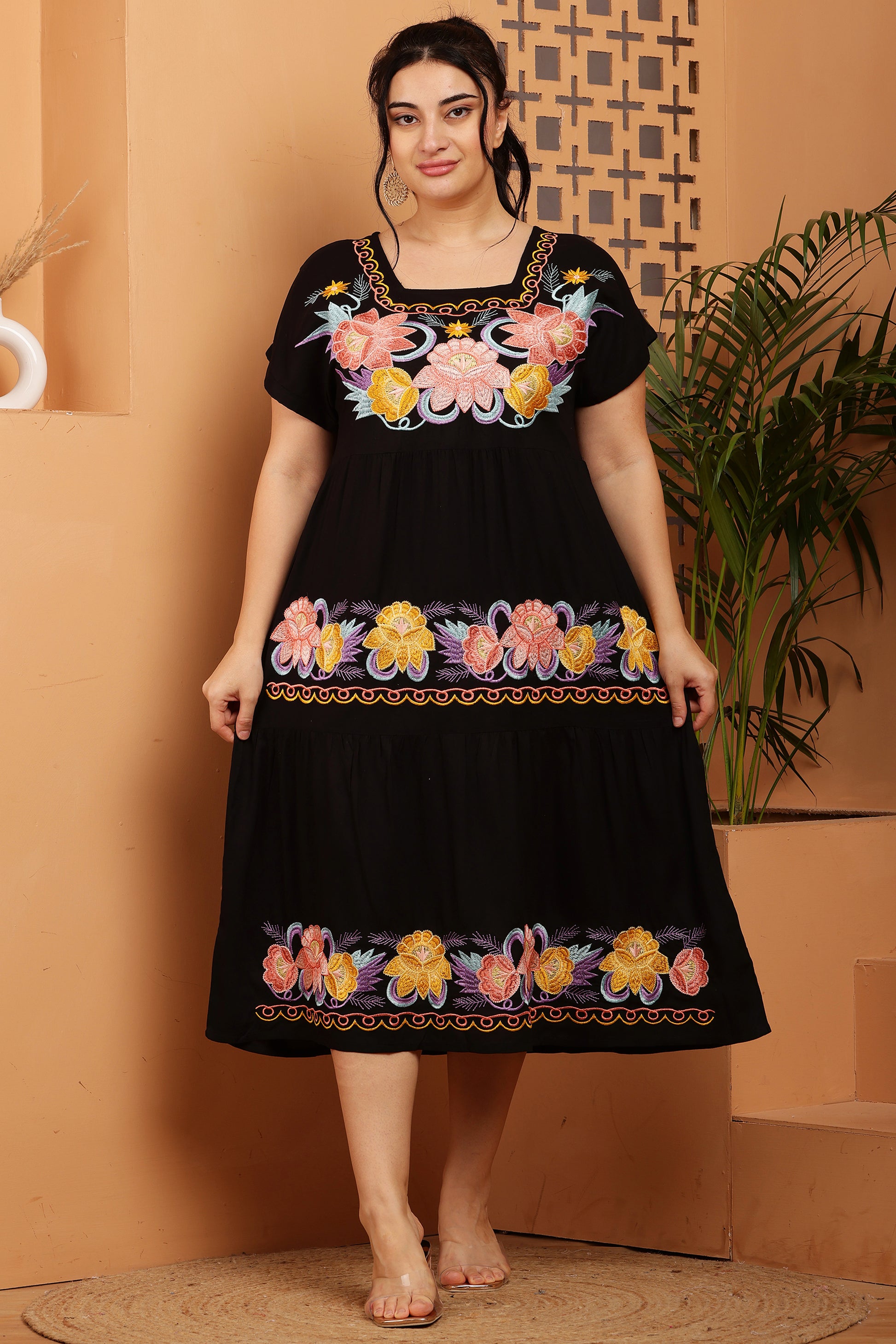 Floral Embroidery Midi Dress