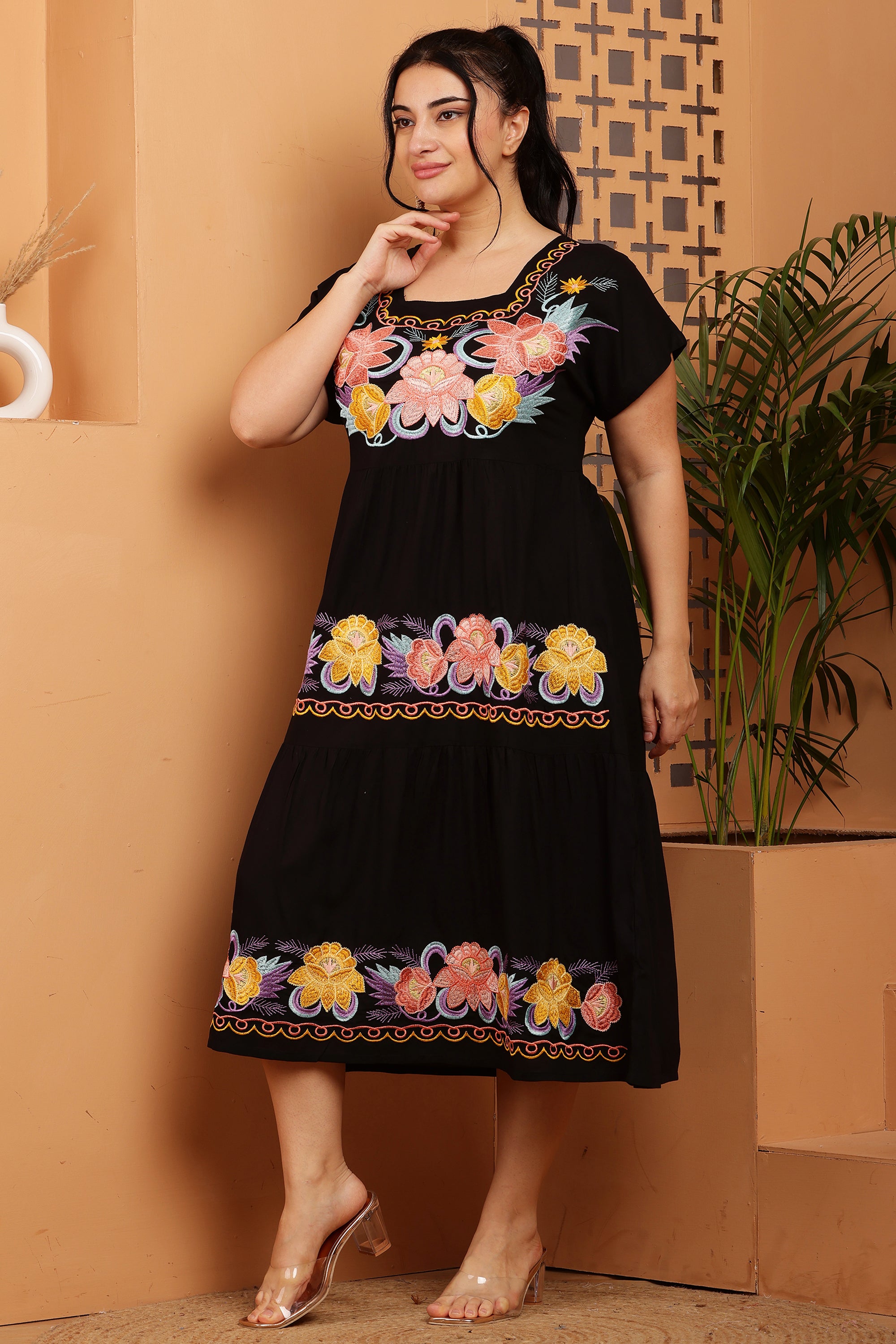 Floral Embroidery Midi Dress