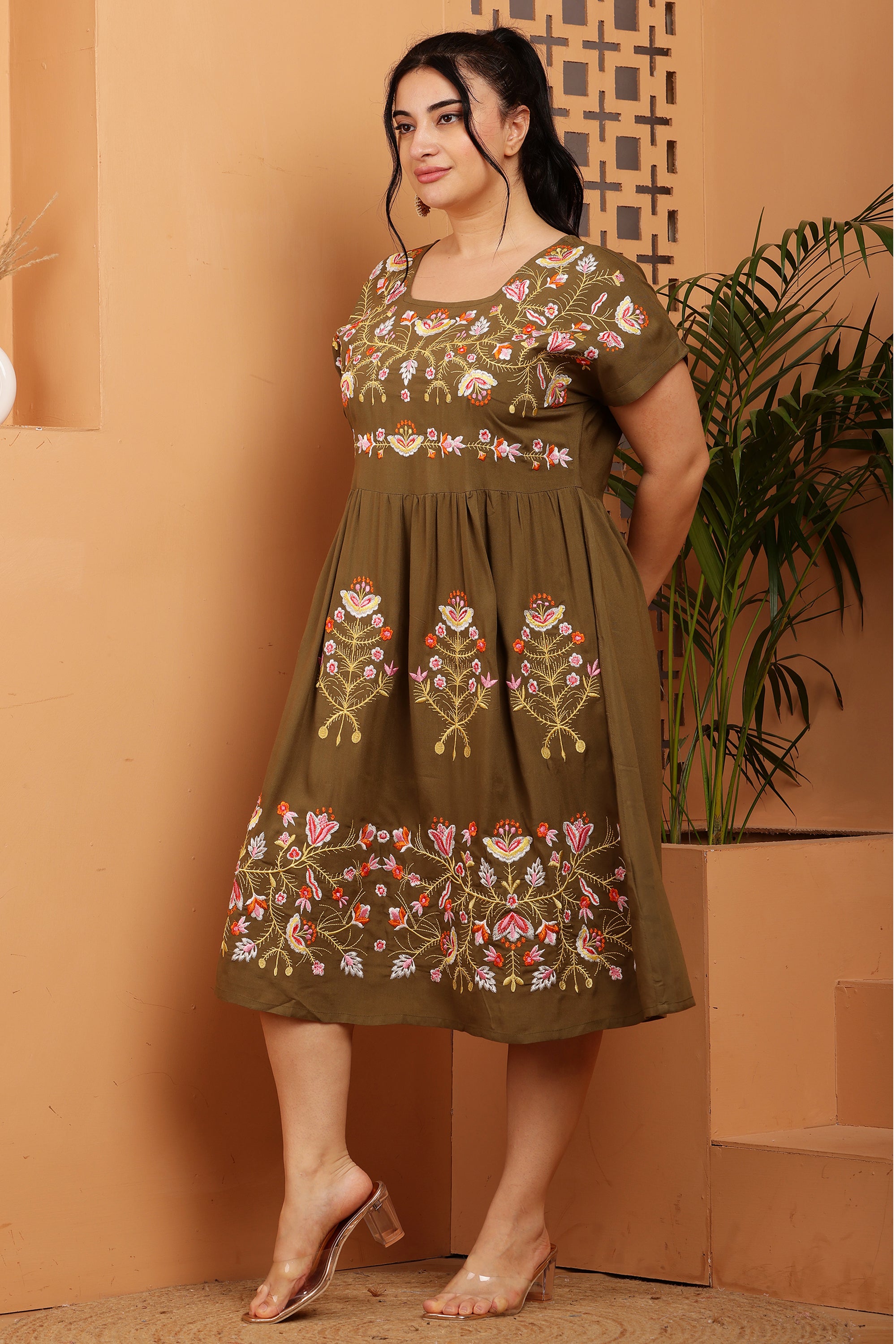 A-line Embroidered Kurta Midi Dress