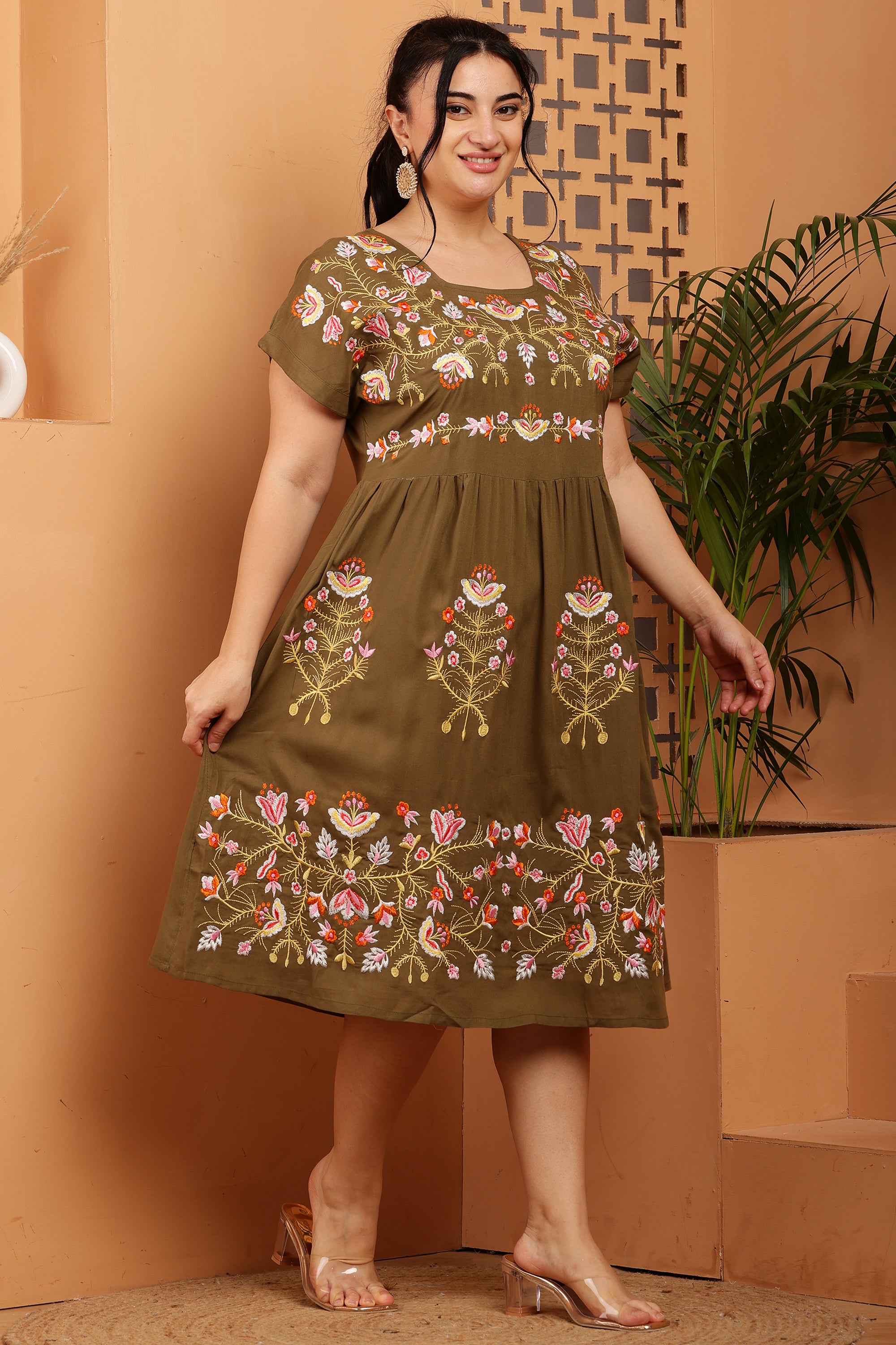 A-line Embroidered Kurta Midi Dress