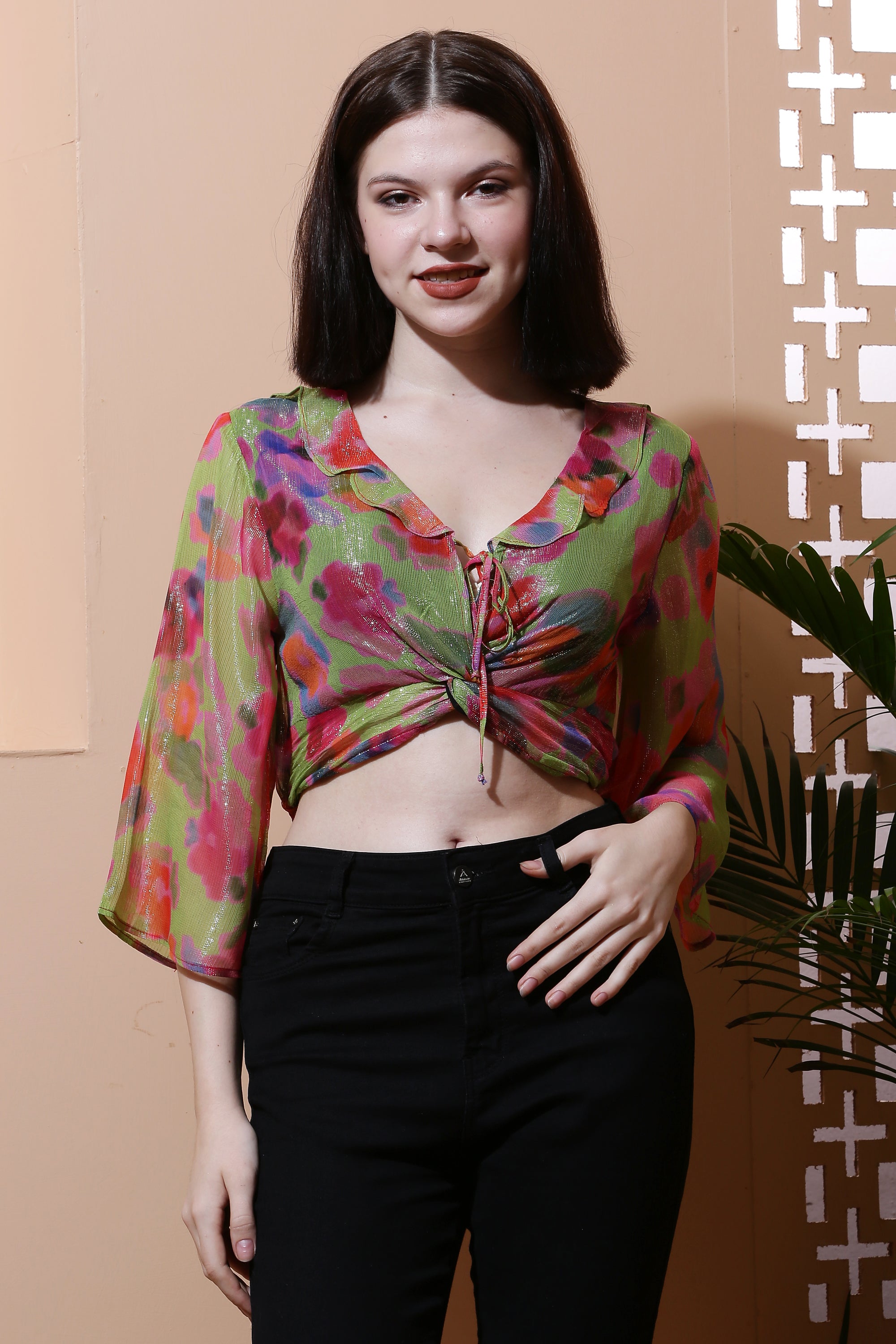 Printed Sheer Crop Top