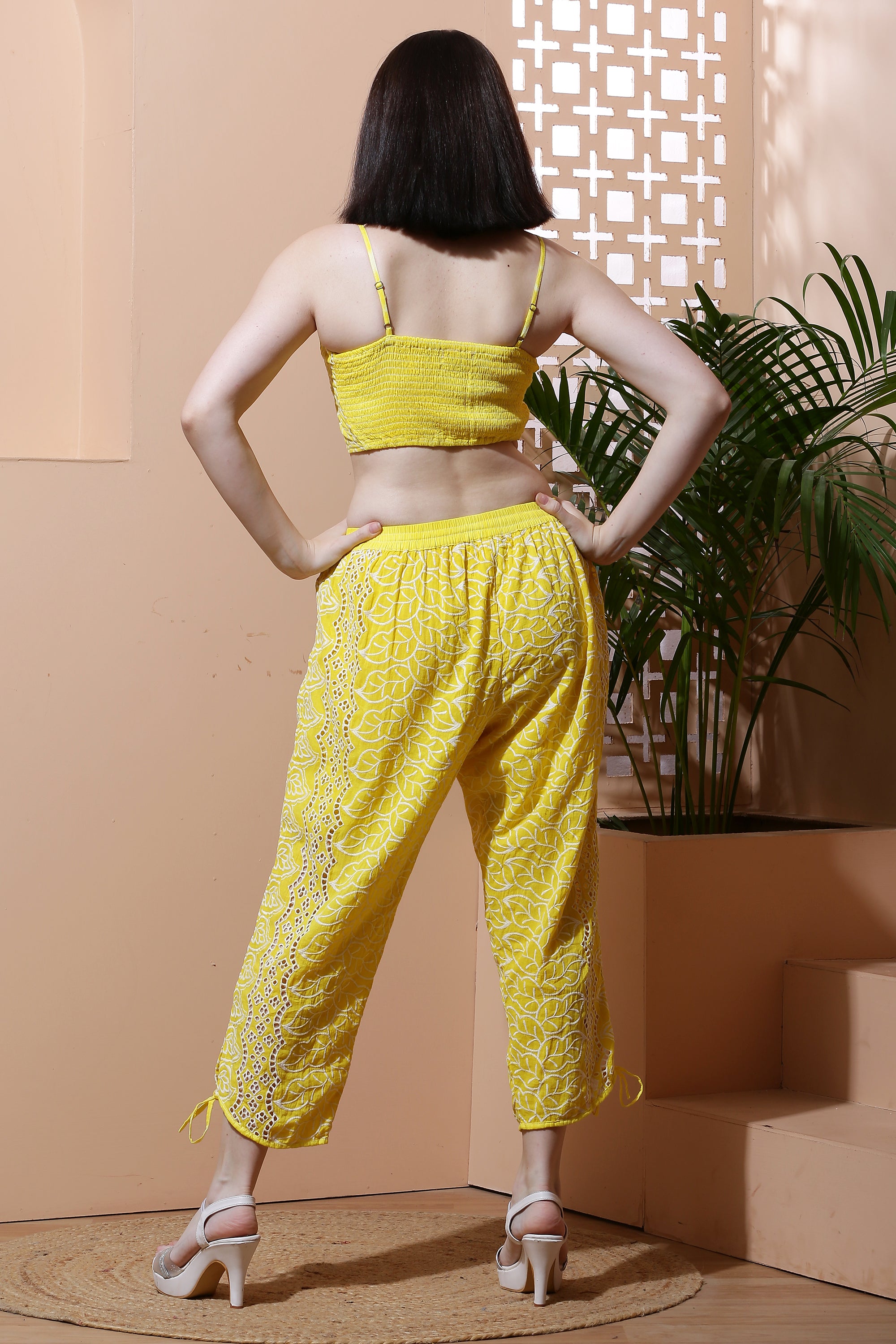 Schiffli Co-Ord Set Crop Top with Harem Pants