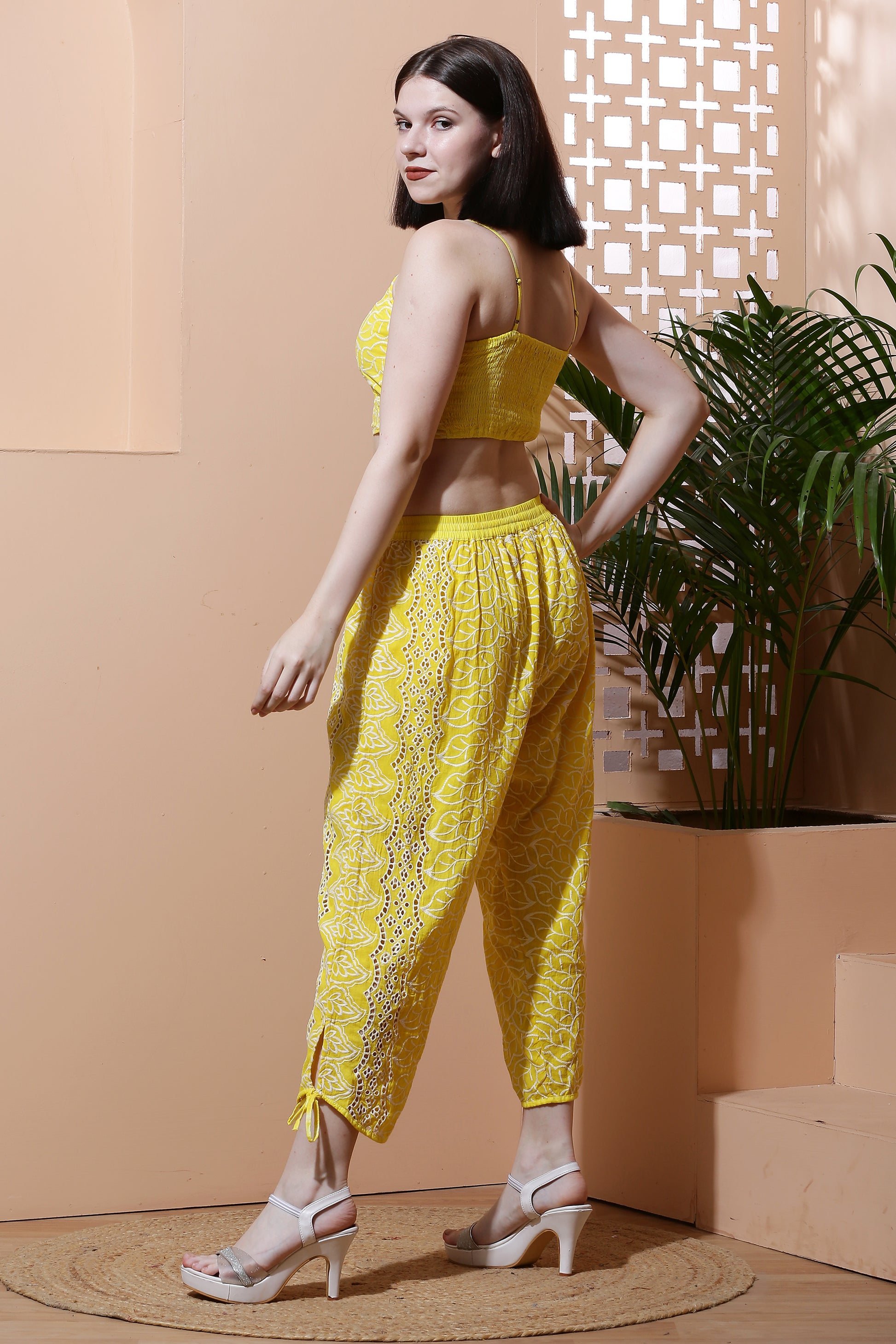 Schiffli Co-Ord Set Crop Top with Harem Pants