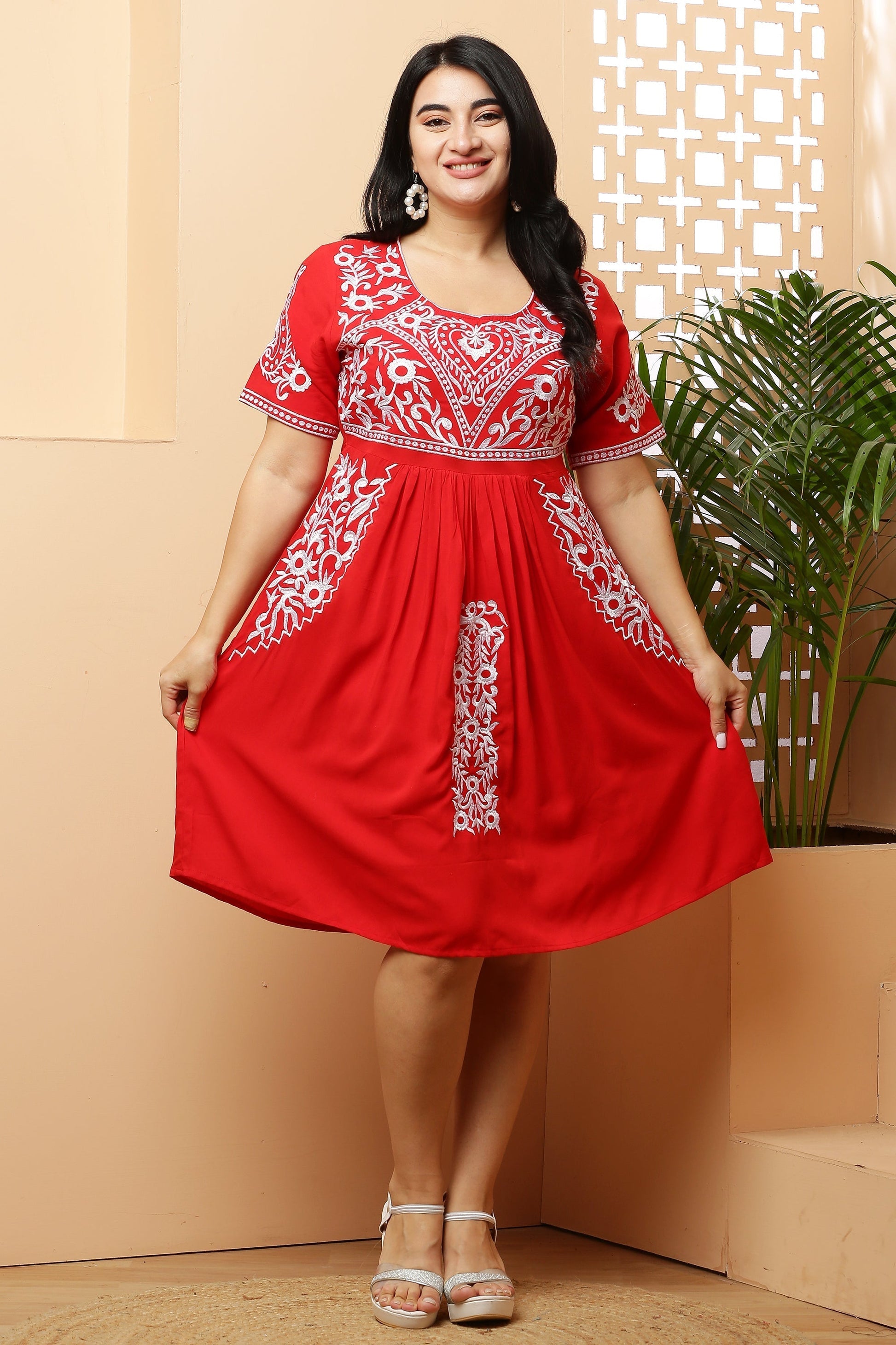 A-Line Yoke Embroidery Kurta Dress