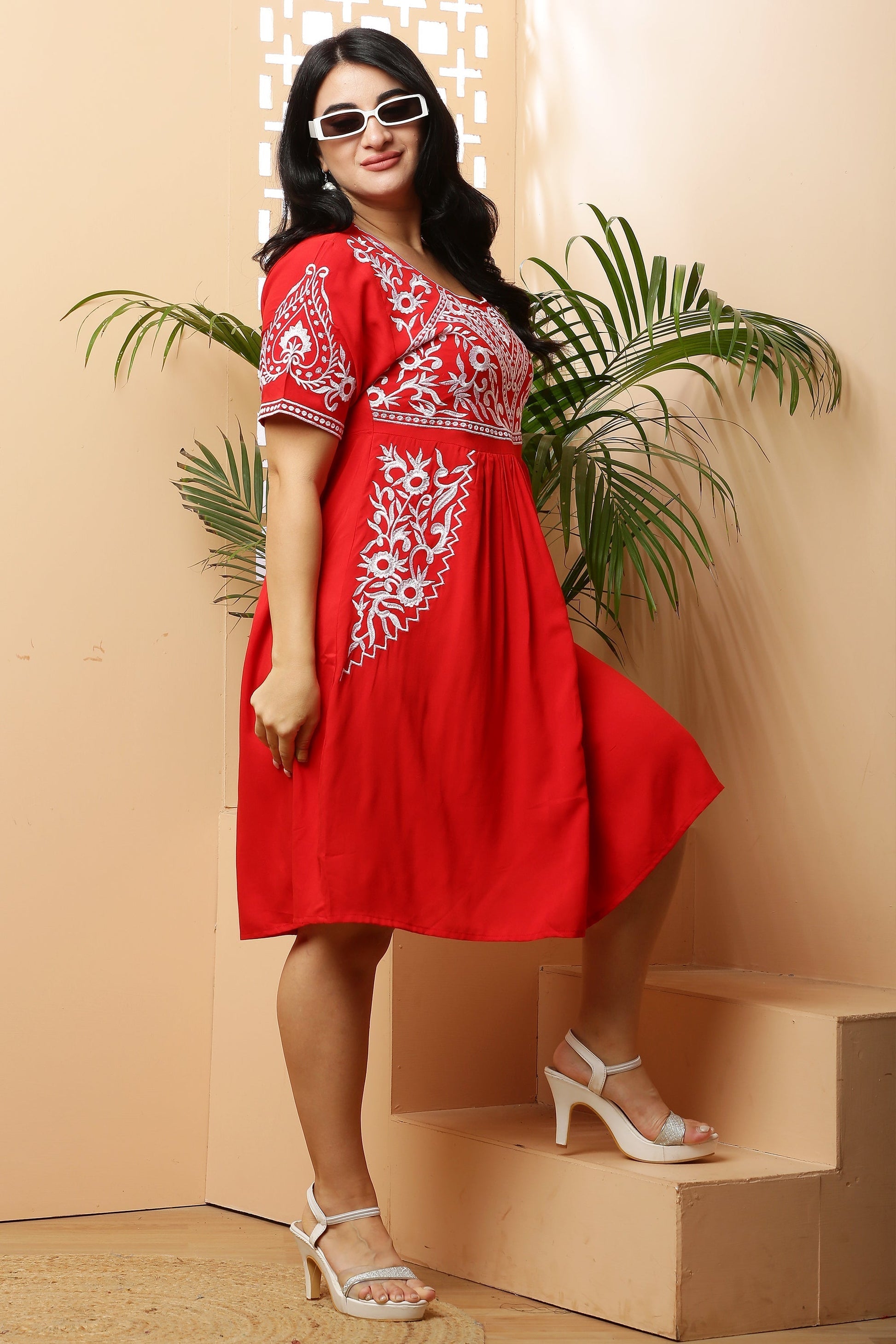 A-Line Yoke Embroidery Kurta Dress