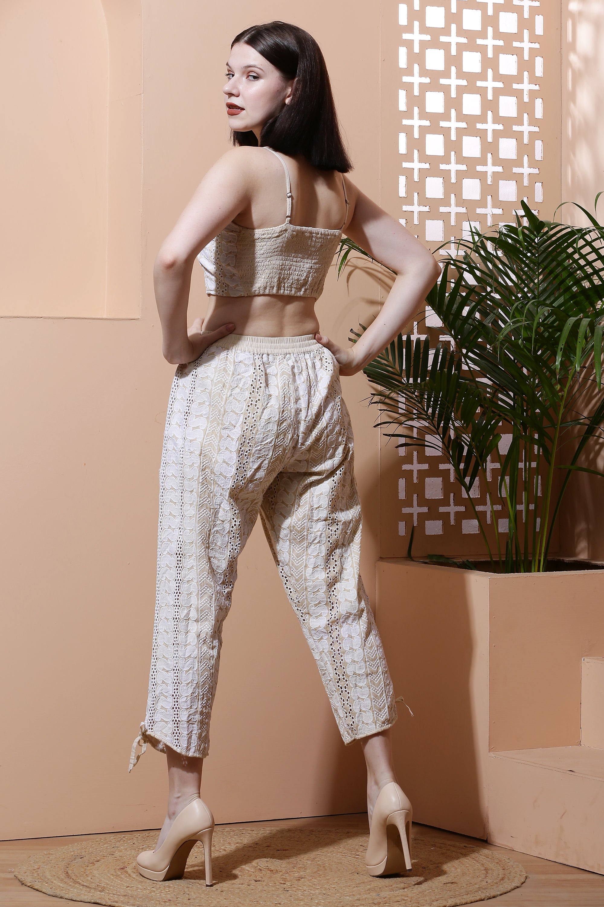 Schiffli Co-Ord Set Crop Top with Harem Pants