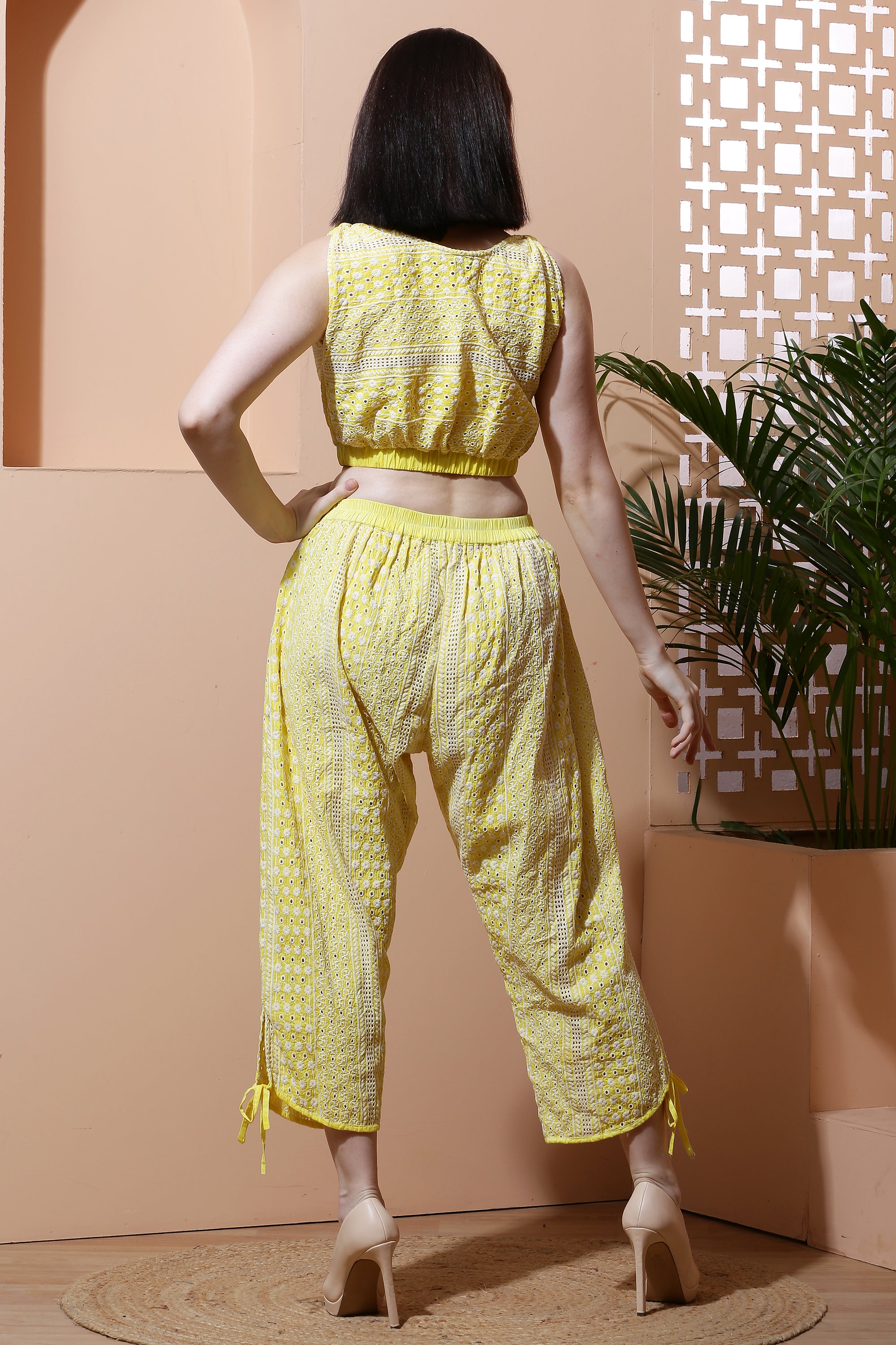 Schiffli Co-Ord Set Crop Top with Harem Pants