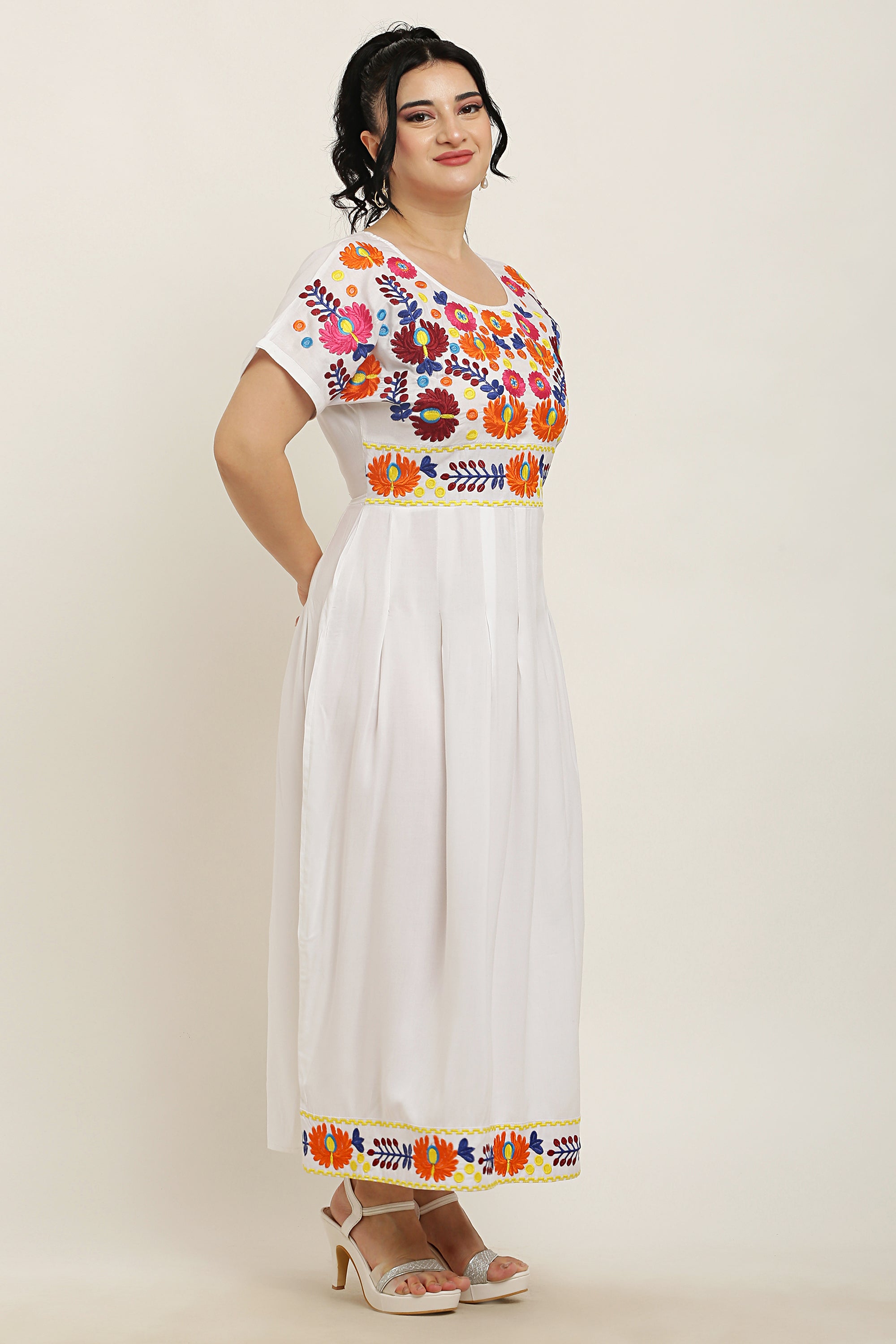 A-line Pleated Embroidered Kurta Dress