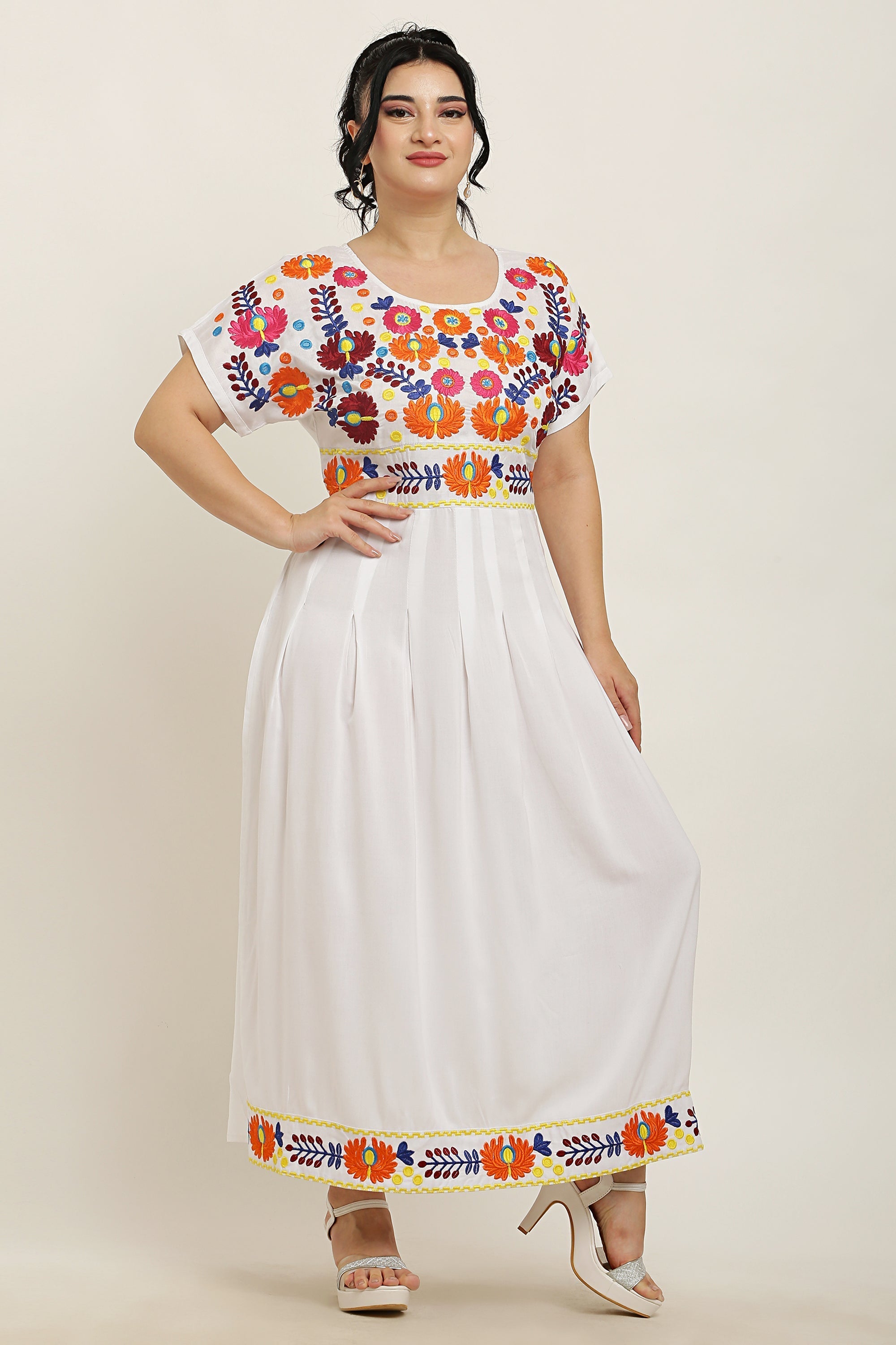 A-line Pleated Embroidered Kurta Dress