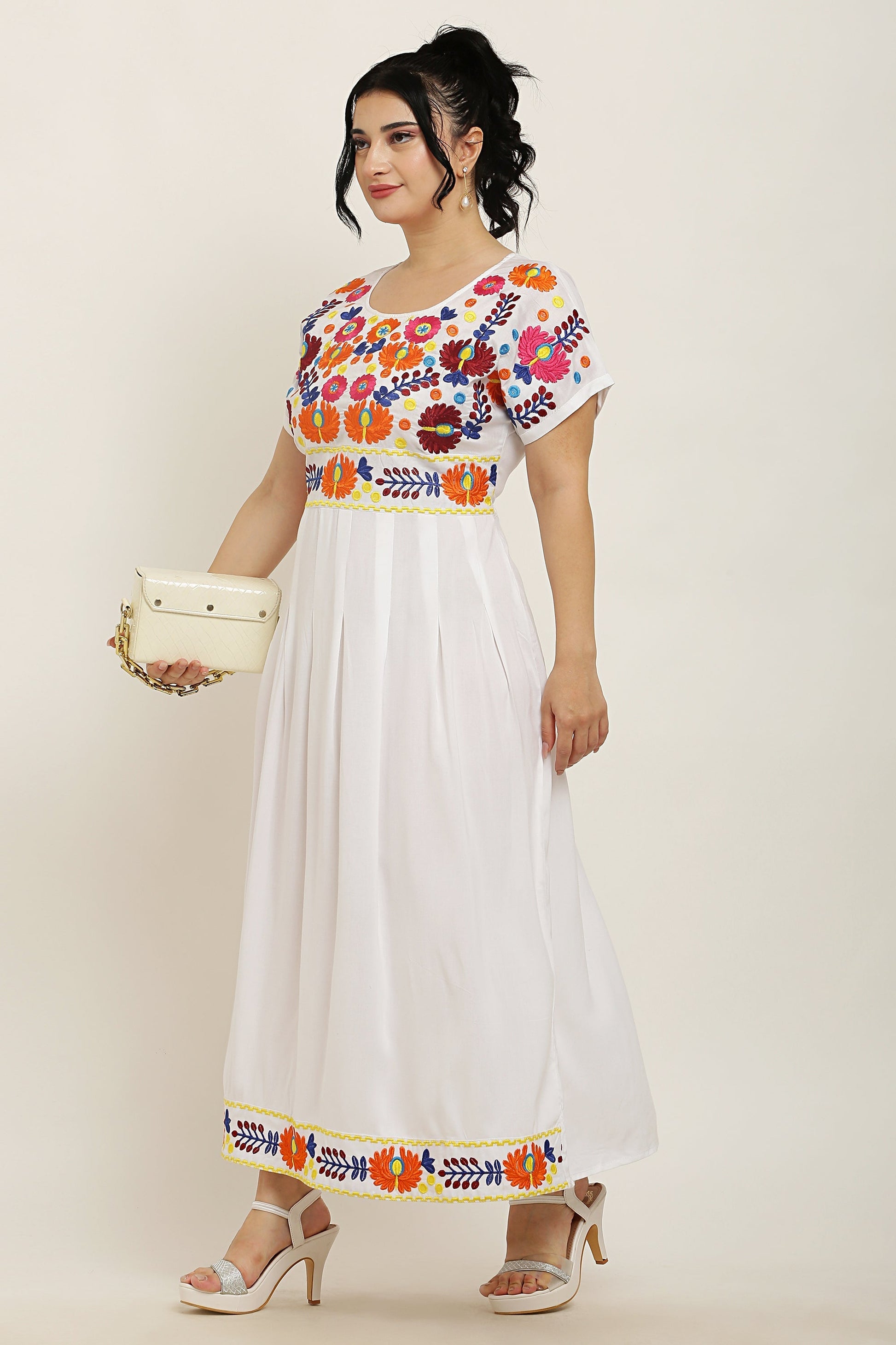 A-line Pleated Embroidered Kurta Dress