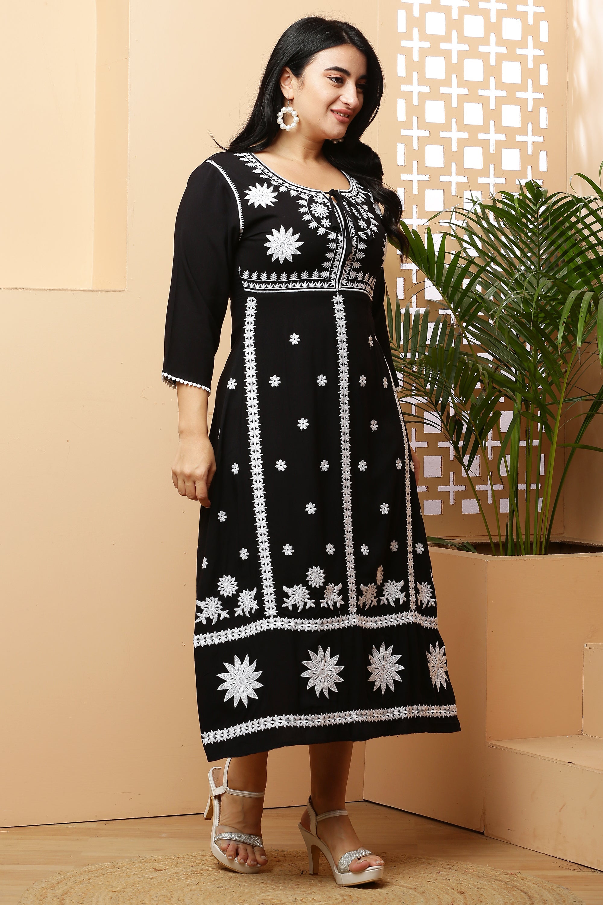 Ankle Length Yoke Embroidery Dress