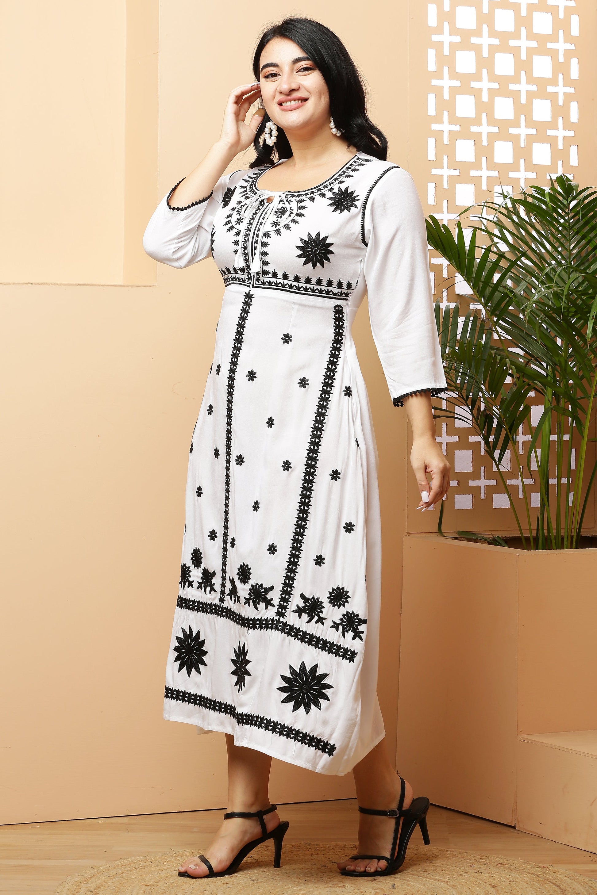 Ankle Length Yoke Embroidery Dress