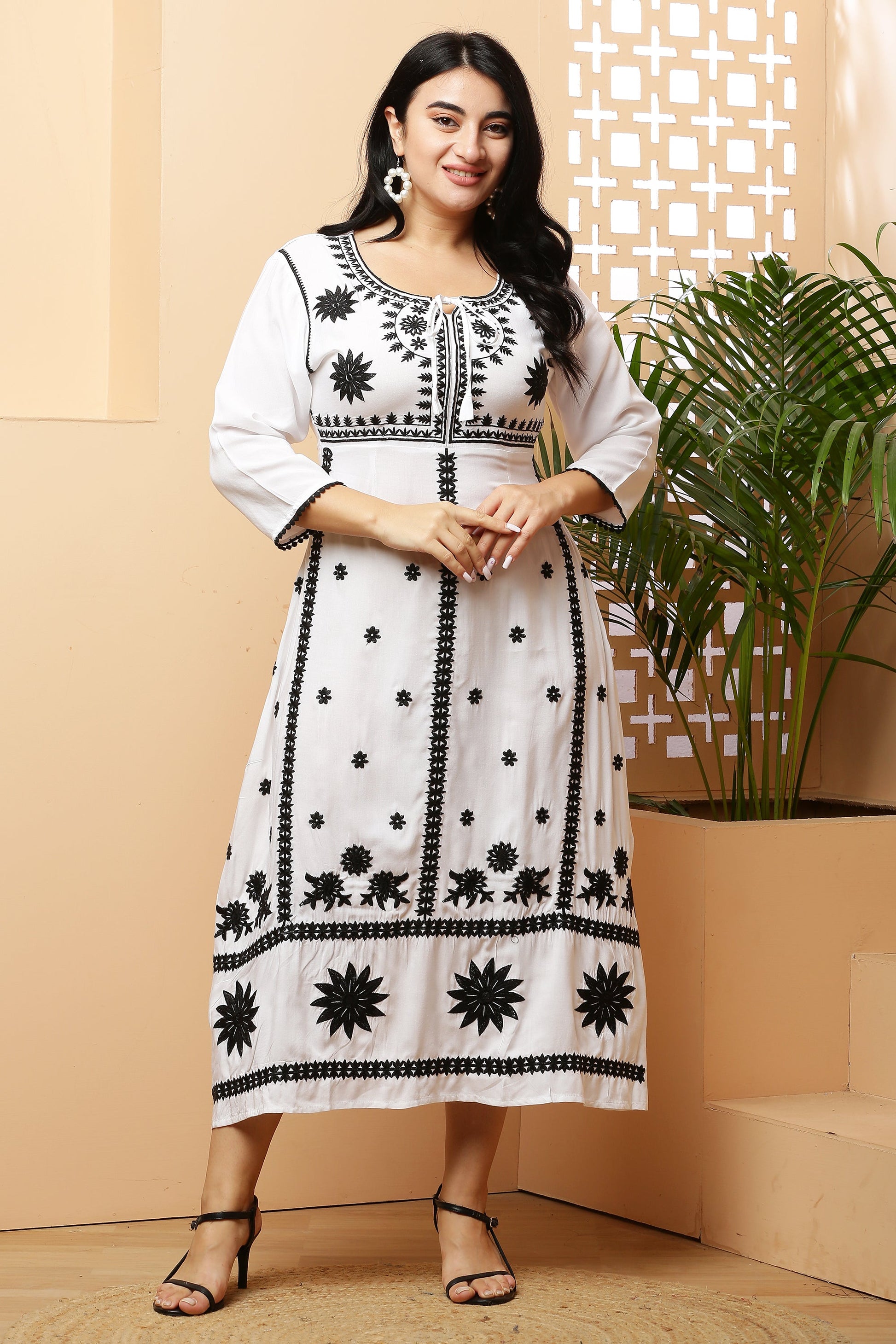 Ankle Length Yoke Embroidery Dress