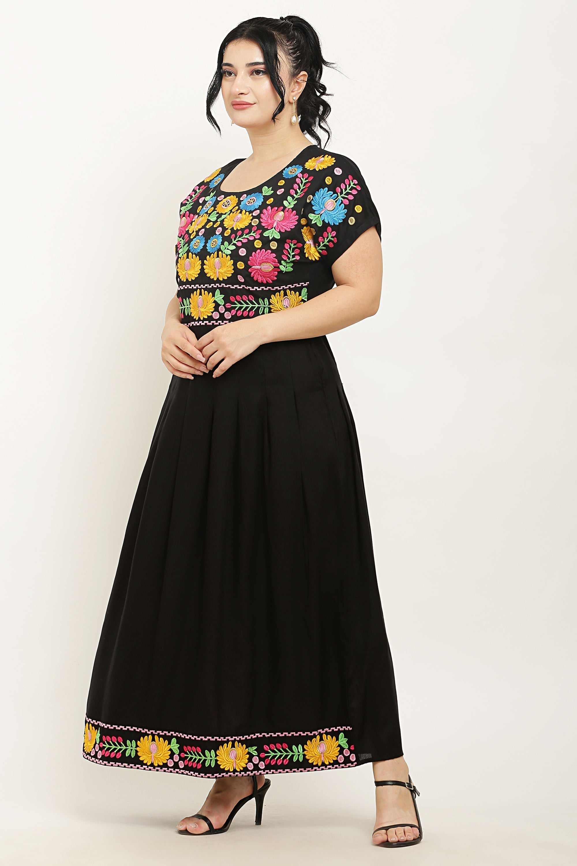 A-line Pleated Embroidered Kurta Dress