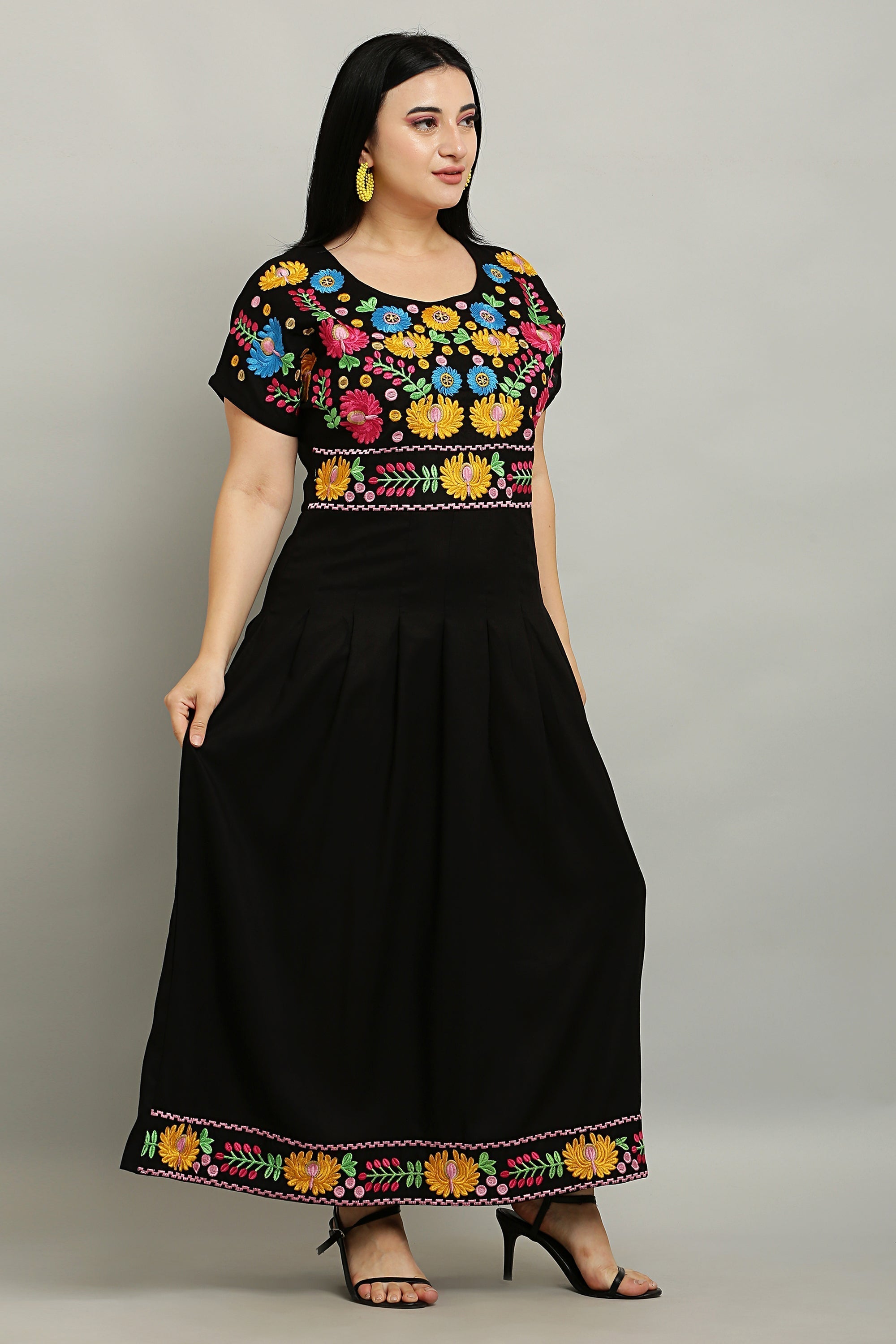 A-line Pleated Embroidered Kurta Dress