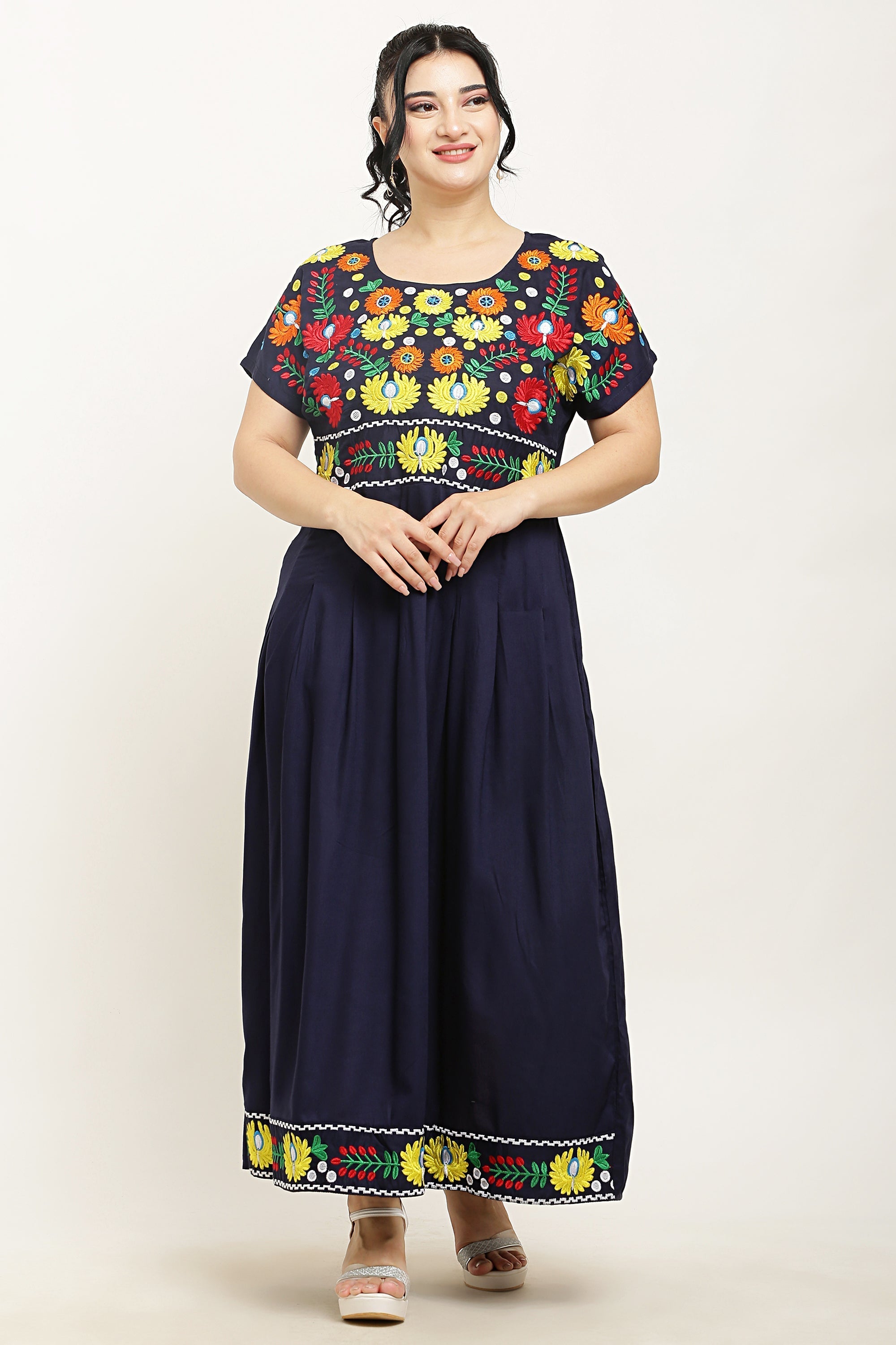 A-line Pleated Embroidered Kurta Dress