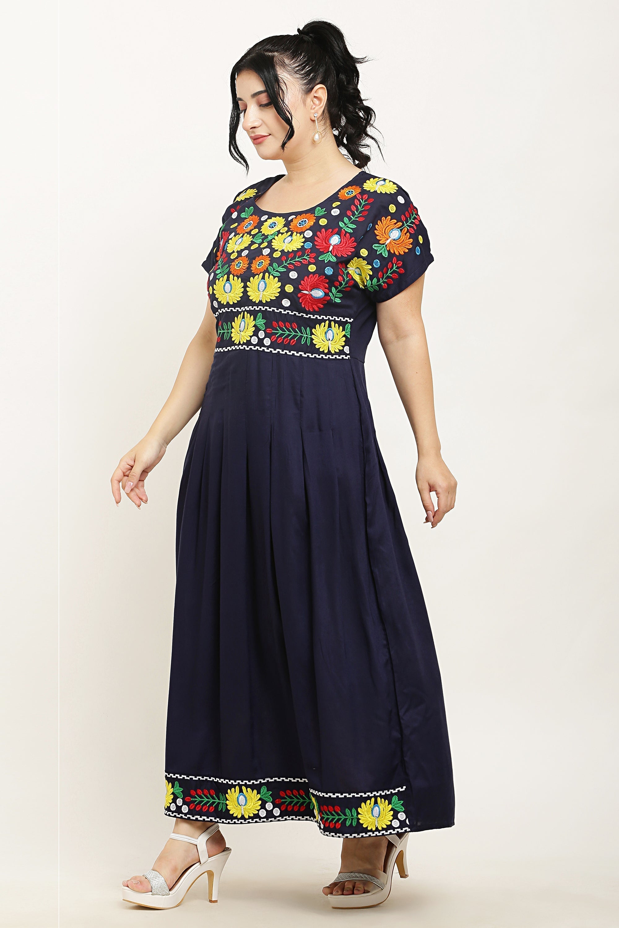 A-line Pleated Embroidered Kurta Dress