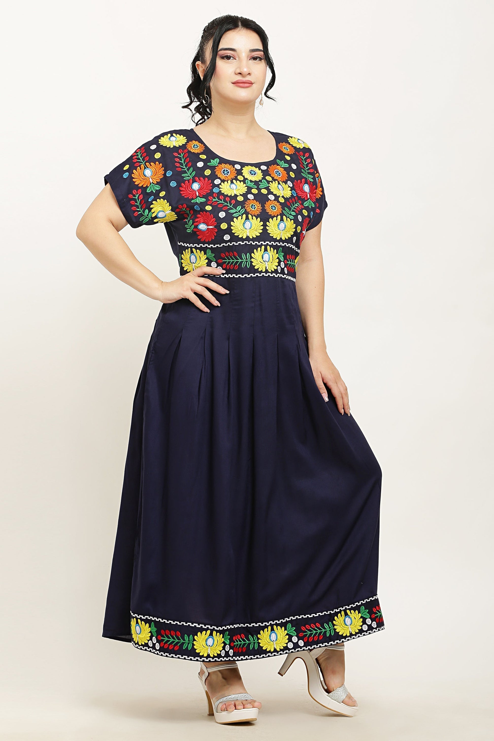 A-line Pleated Embroidered Kurta Dress