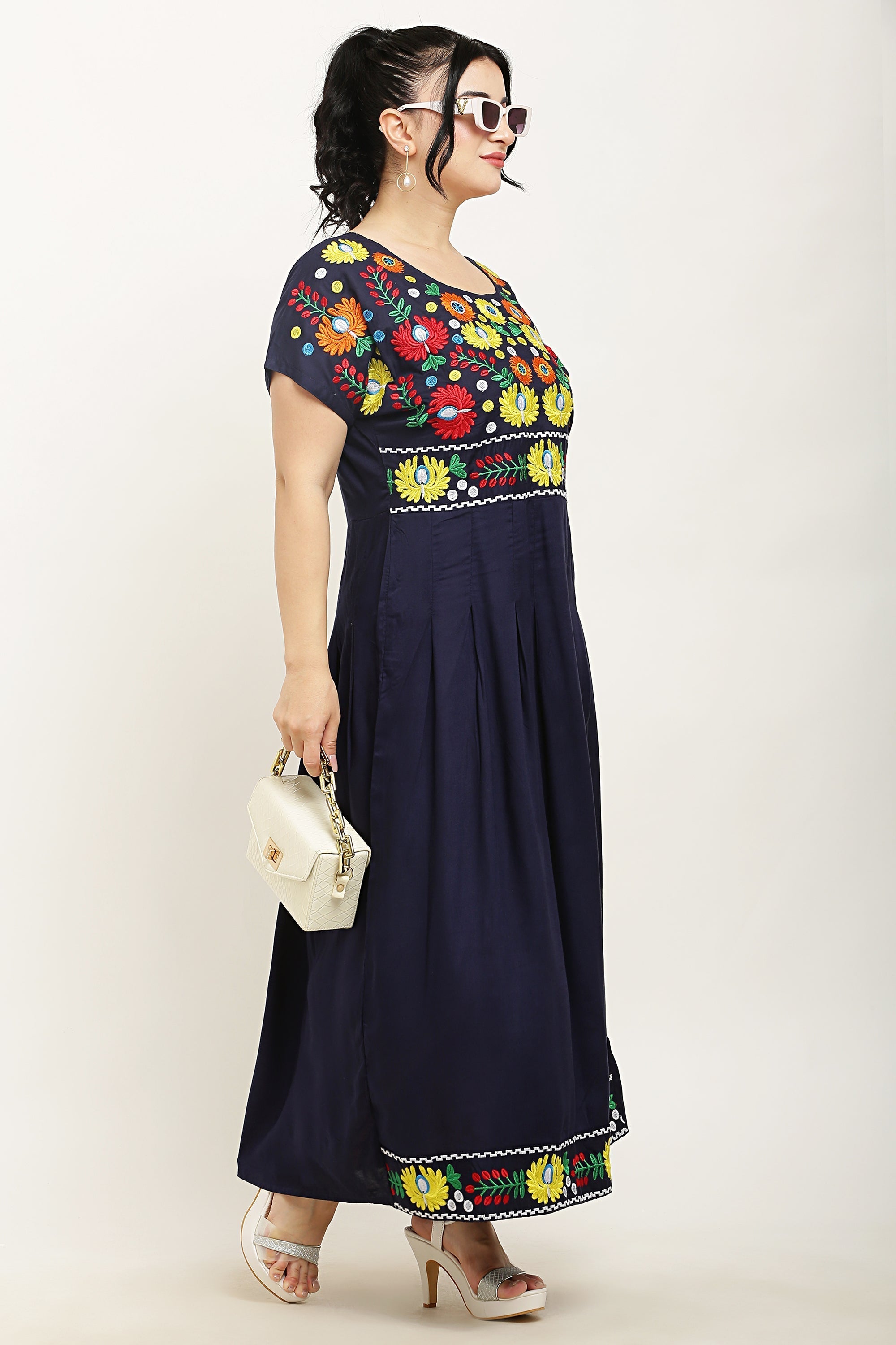 A-line Pleated Embroidered Kurta Dress