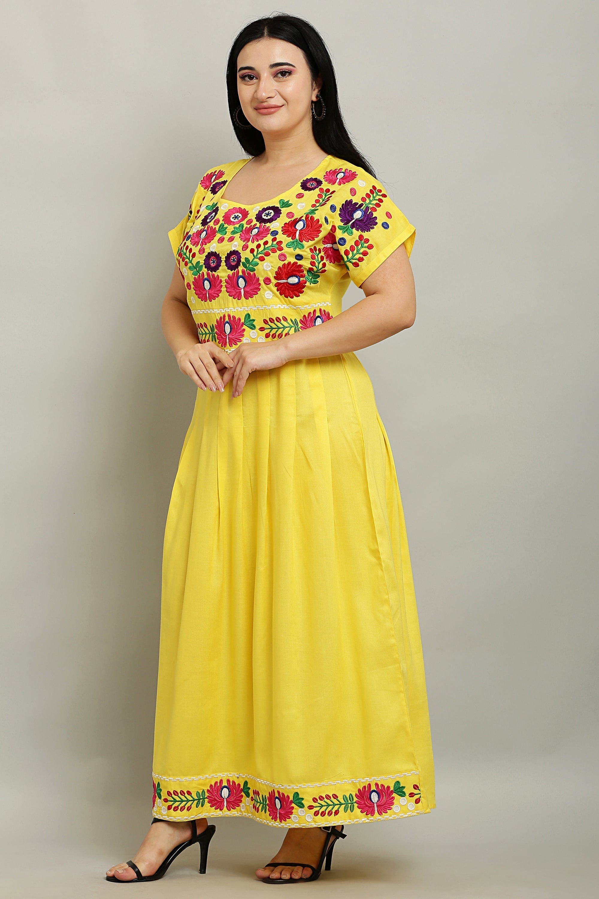 A-line Pleated Embroidered Kurta Dress