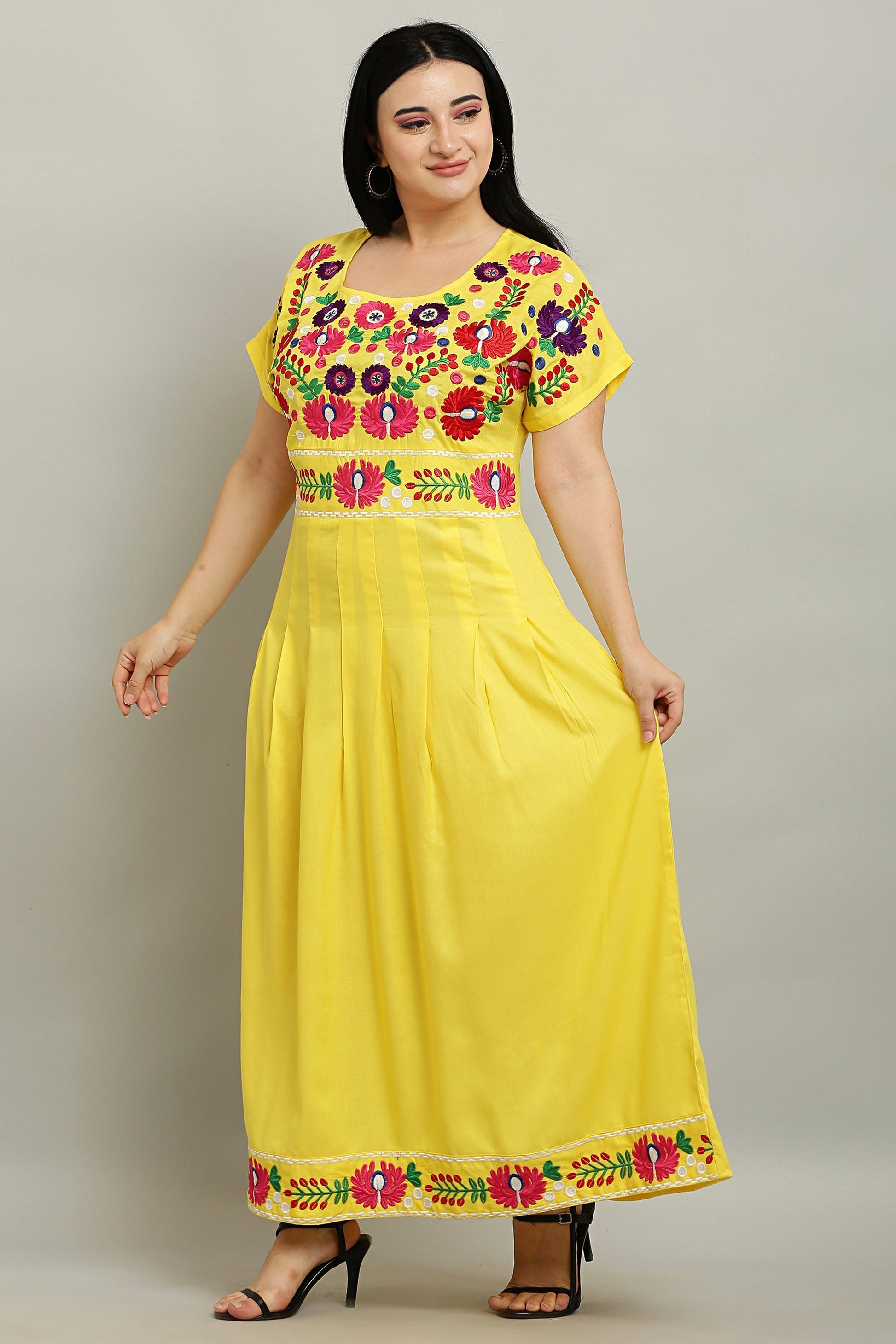 A-line Pleated Embroidered Kurta Dress