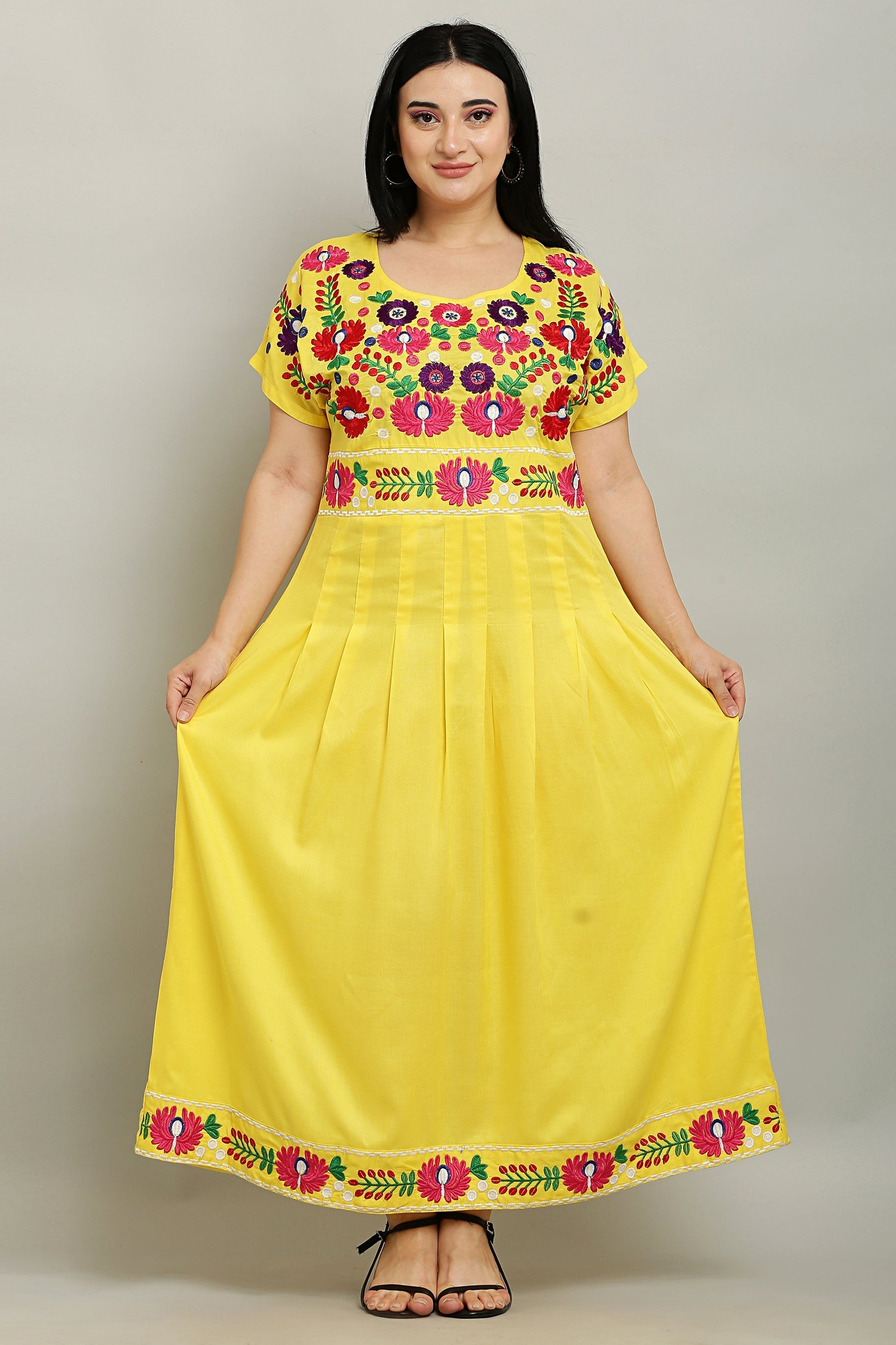 A-line Pleated Embroidered Kurta Dress