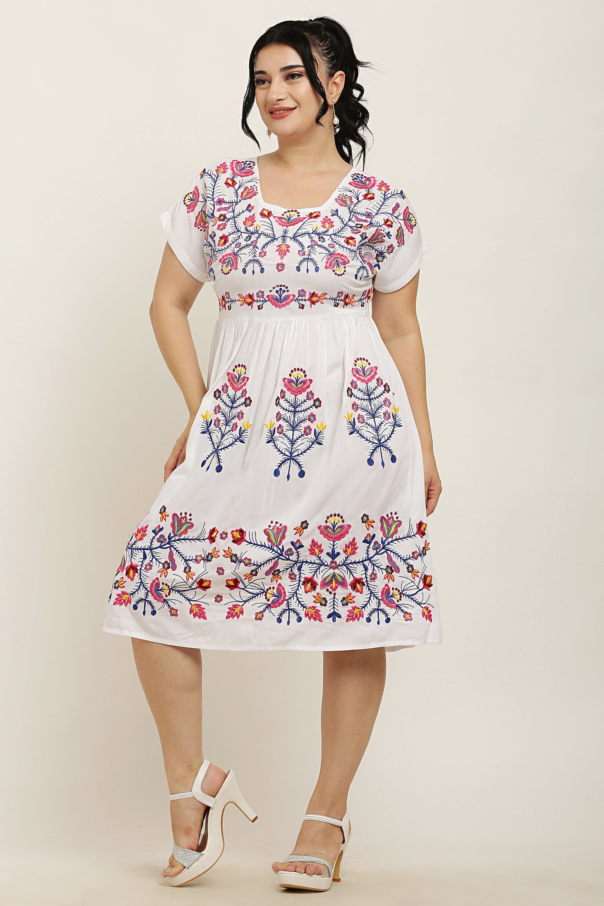 A-line Embroidered Kurta Midi Dress