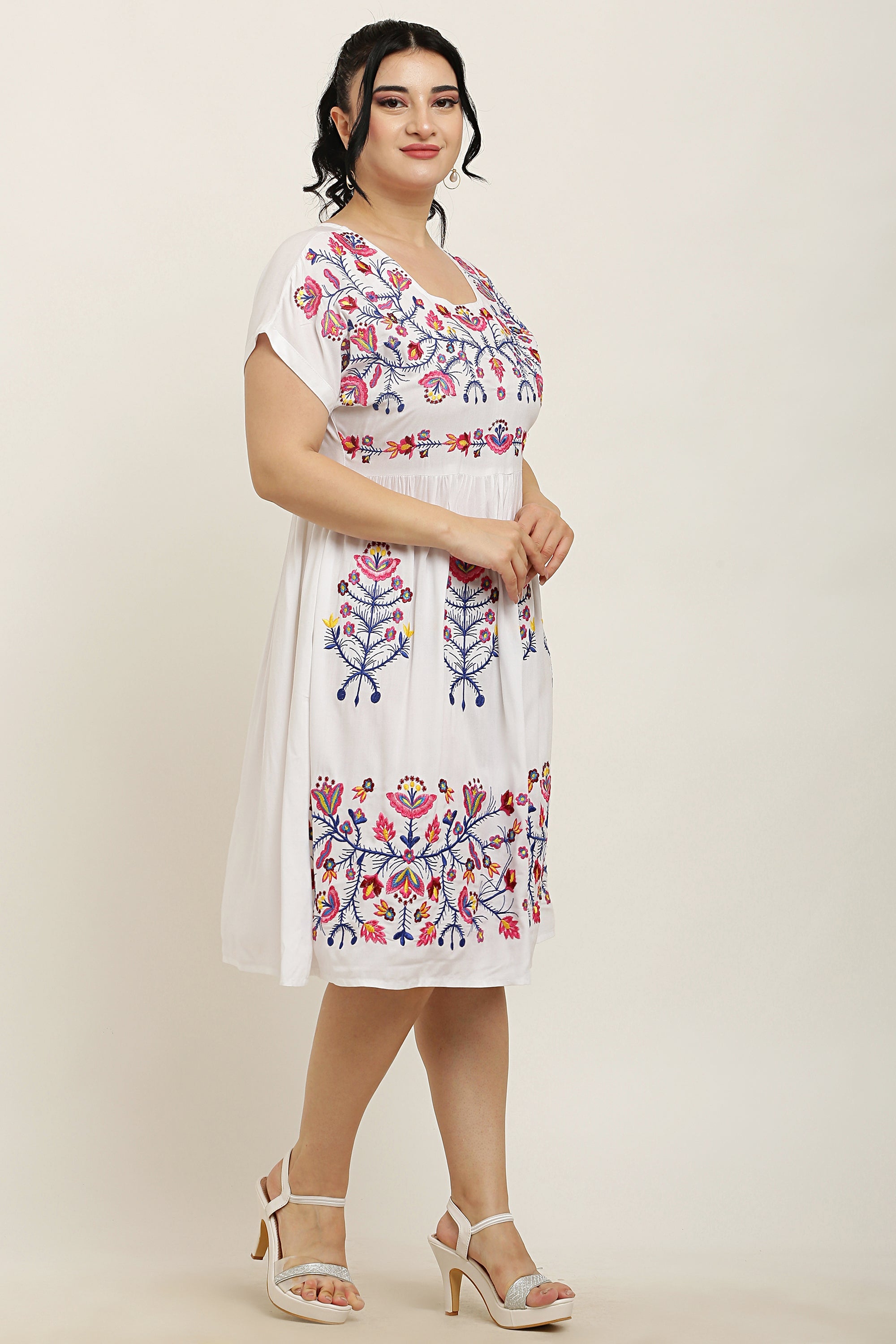 A-line Embroidered Kurta Midi Dress