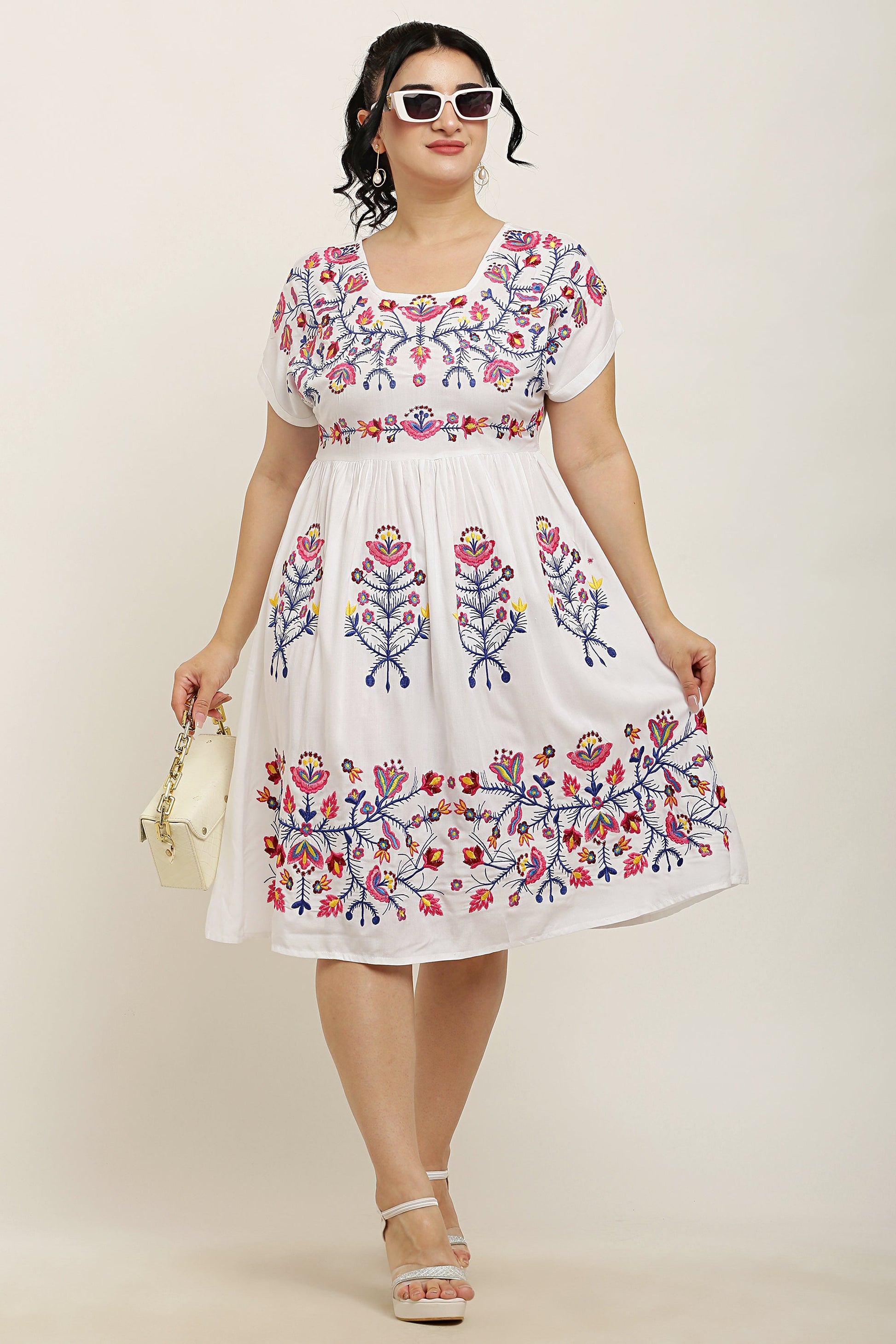 A-line Embroidered Kurta Midi Dress