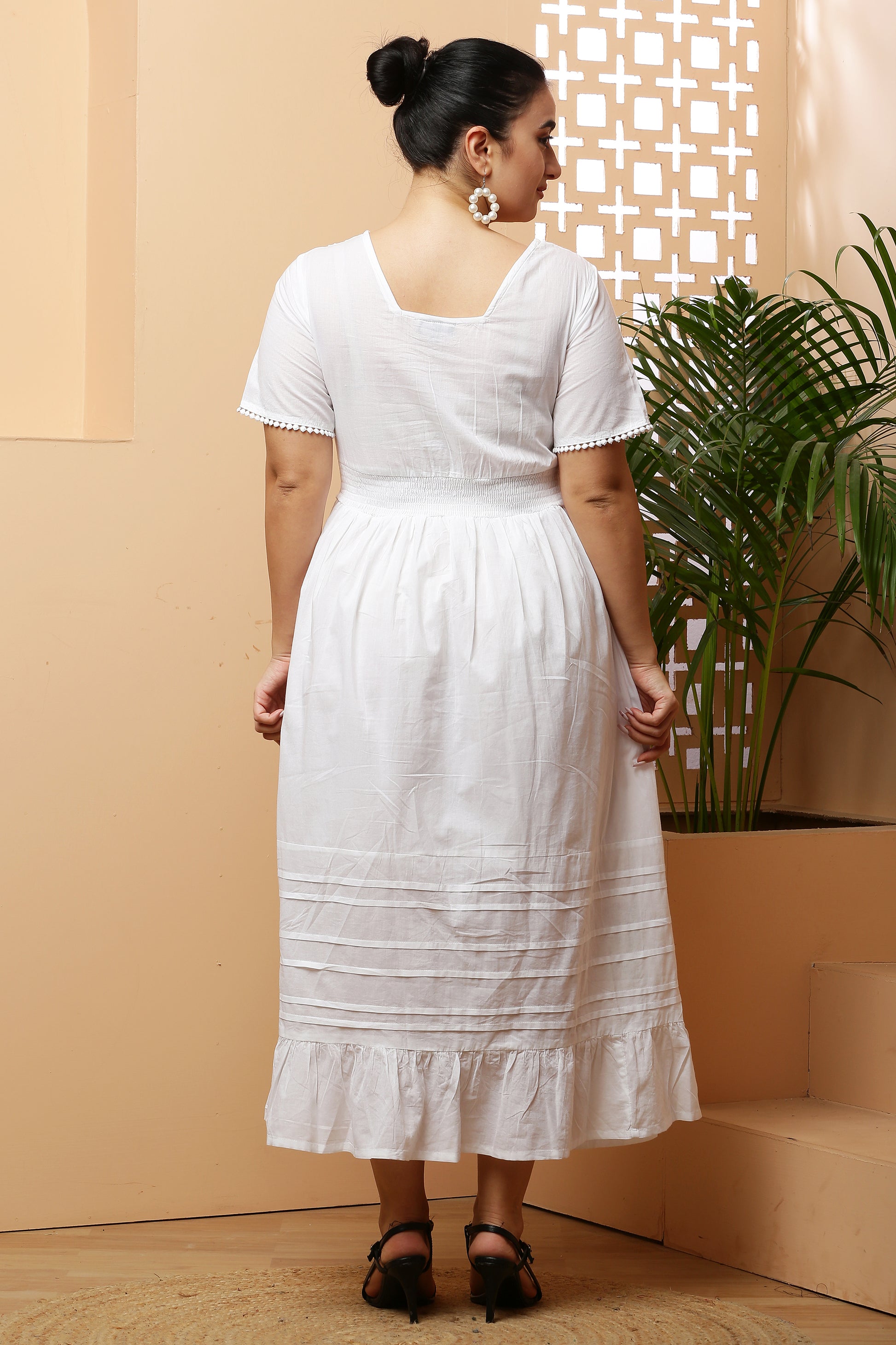 A-Line Ankle Length Dress with Embroidery & Lace Inserts