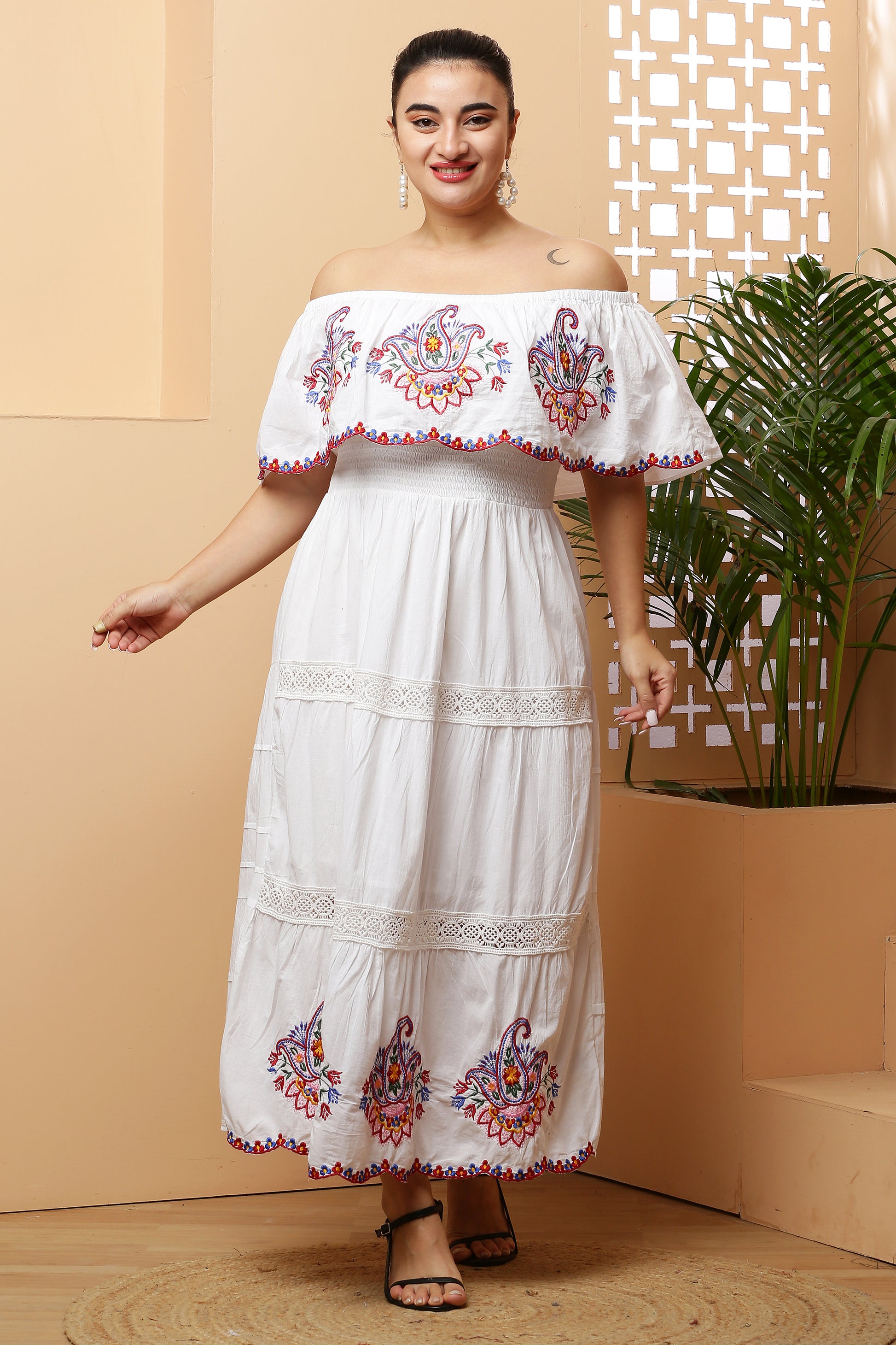 Off-Shoulder Embroidered Dress