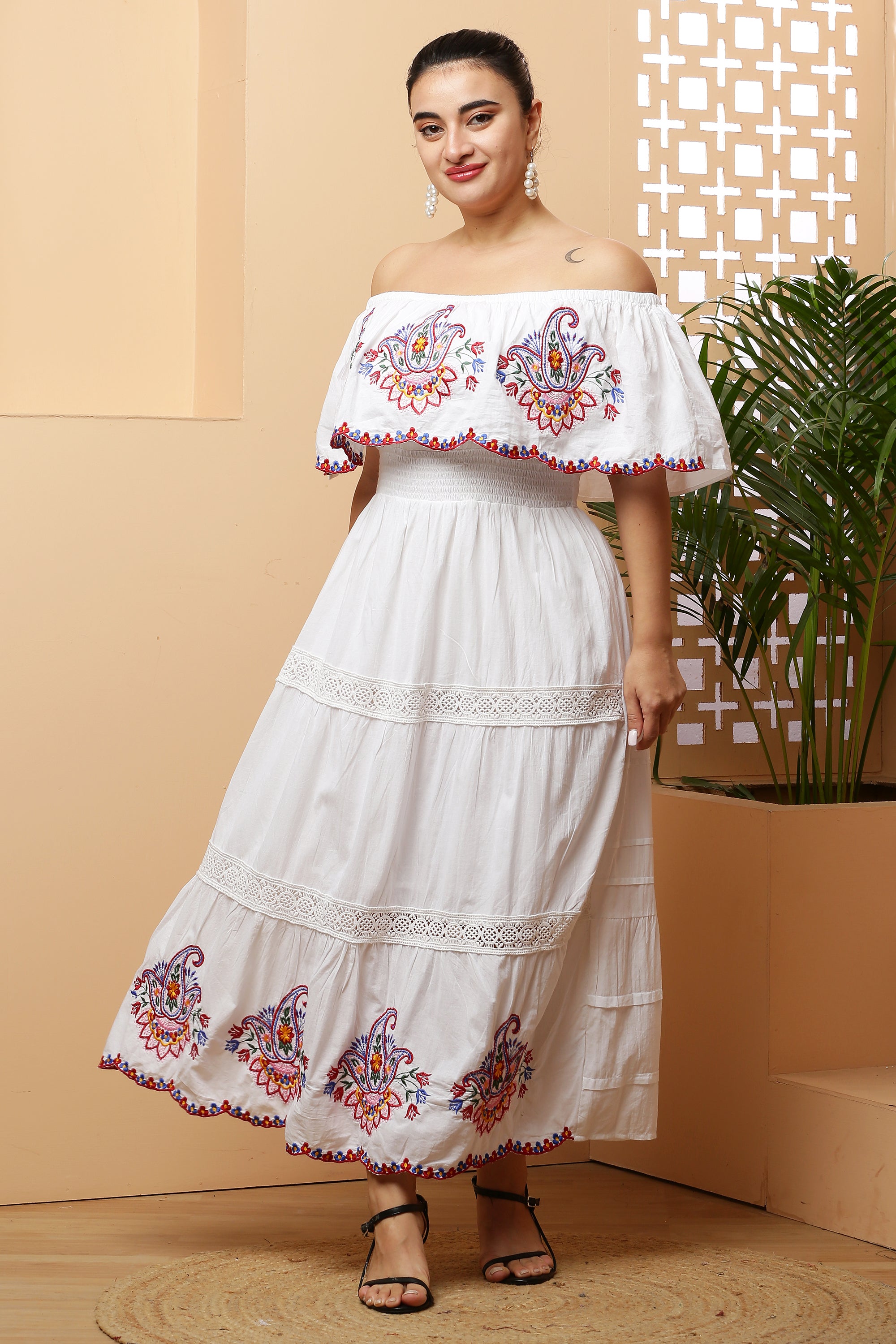 Off-Shoulder Embroidered Dress