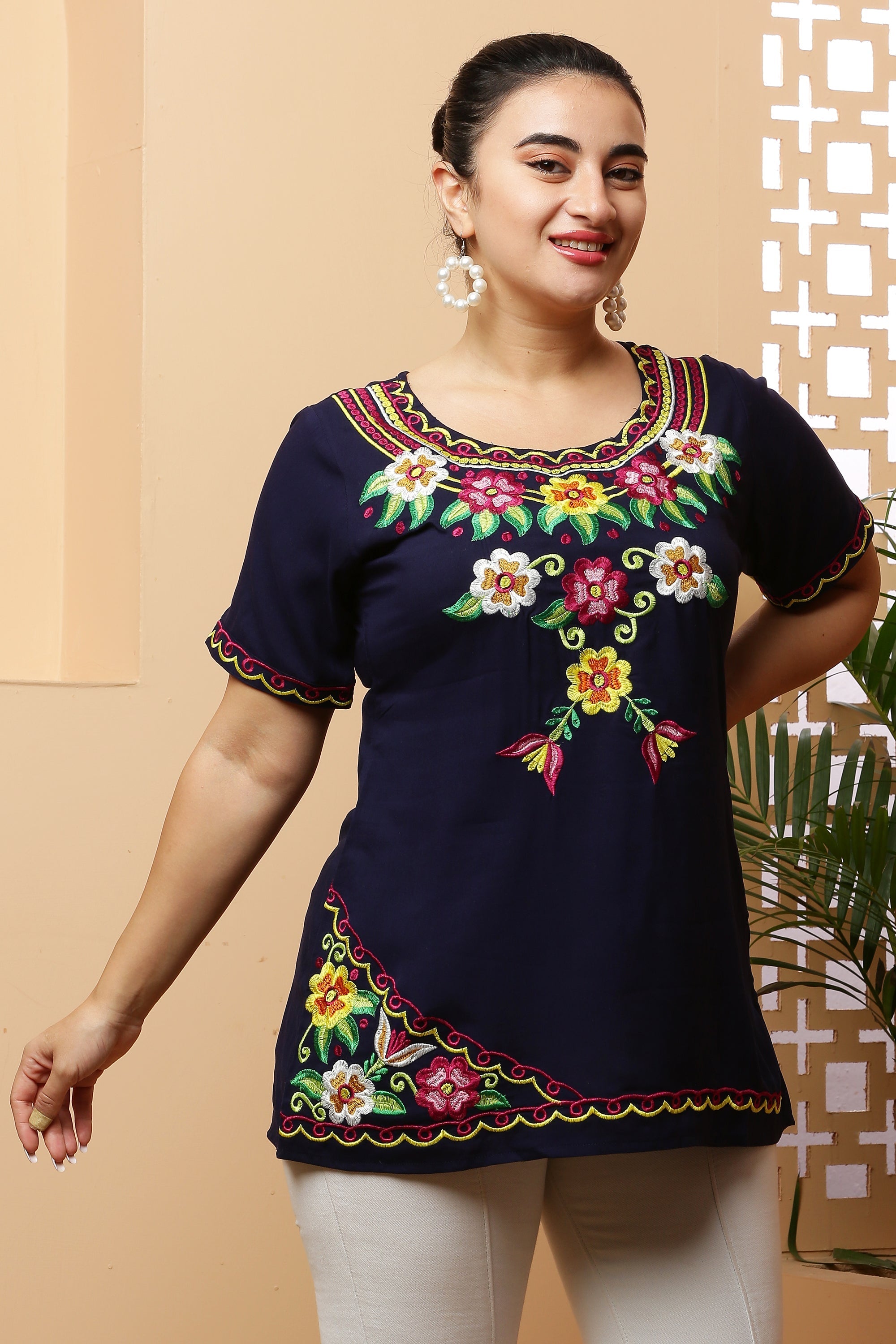 Floral Embroidery Short Kurta