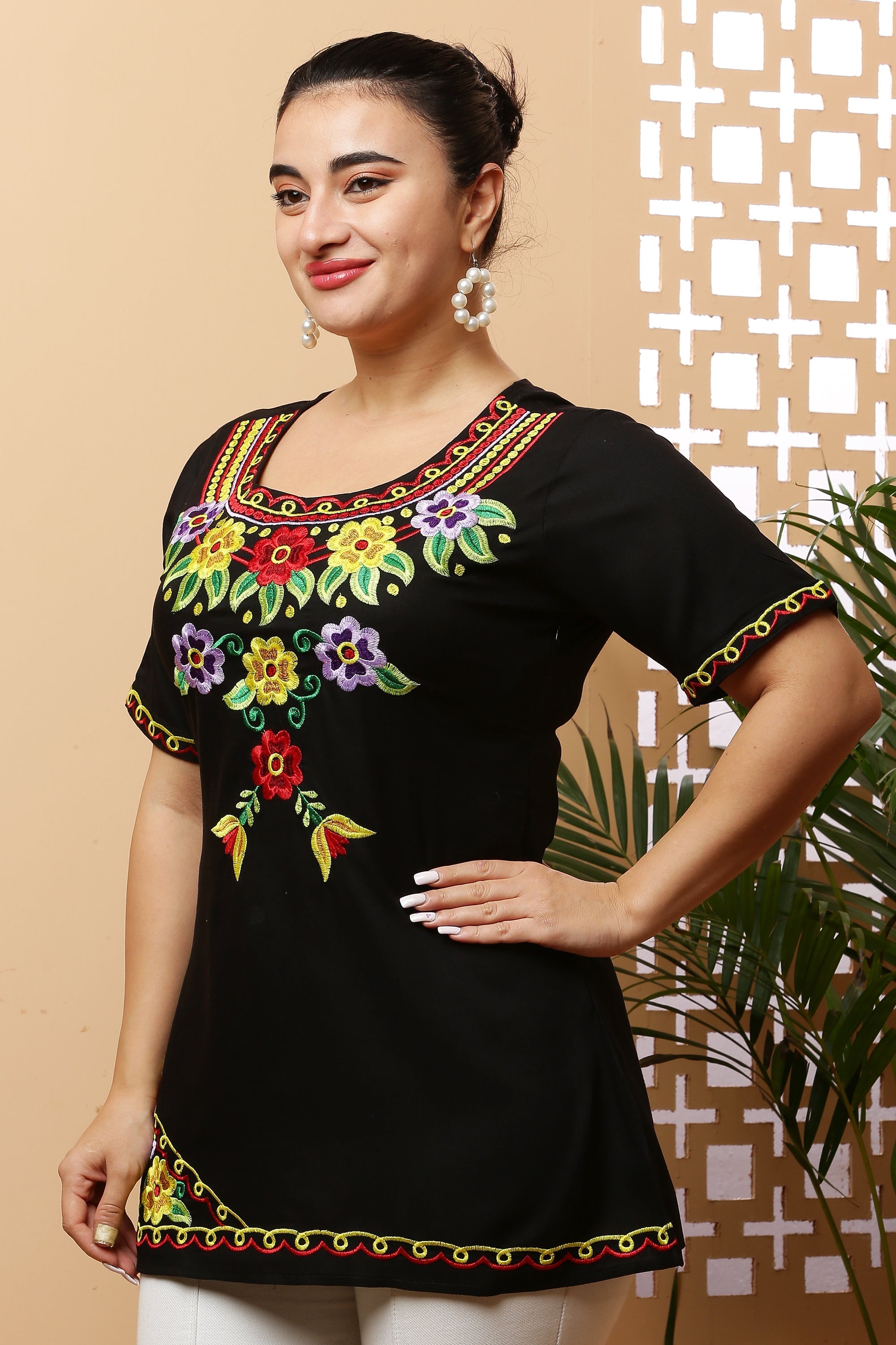 Floral Embroidery Short Kurta