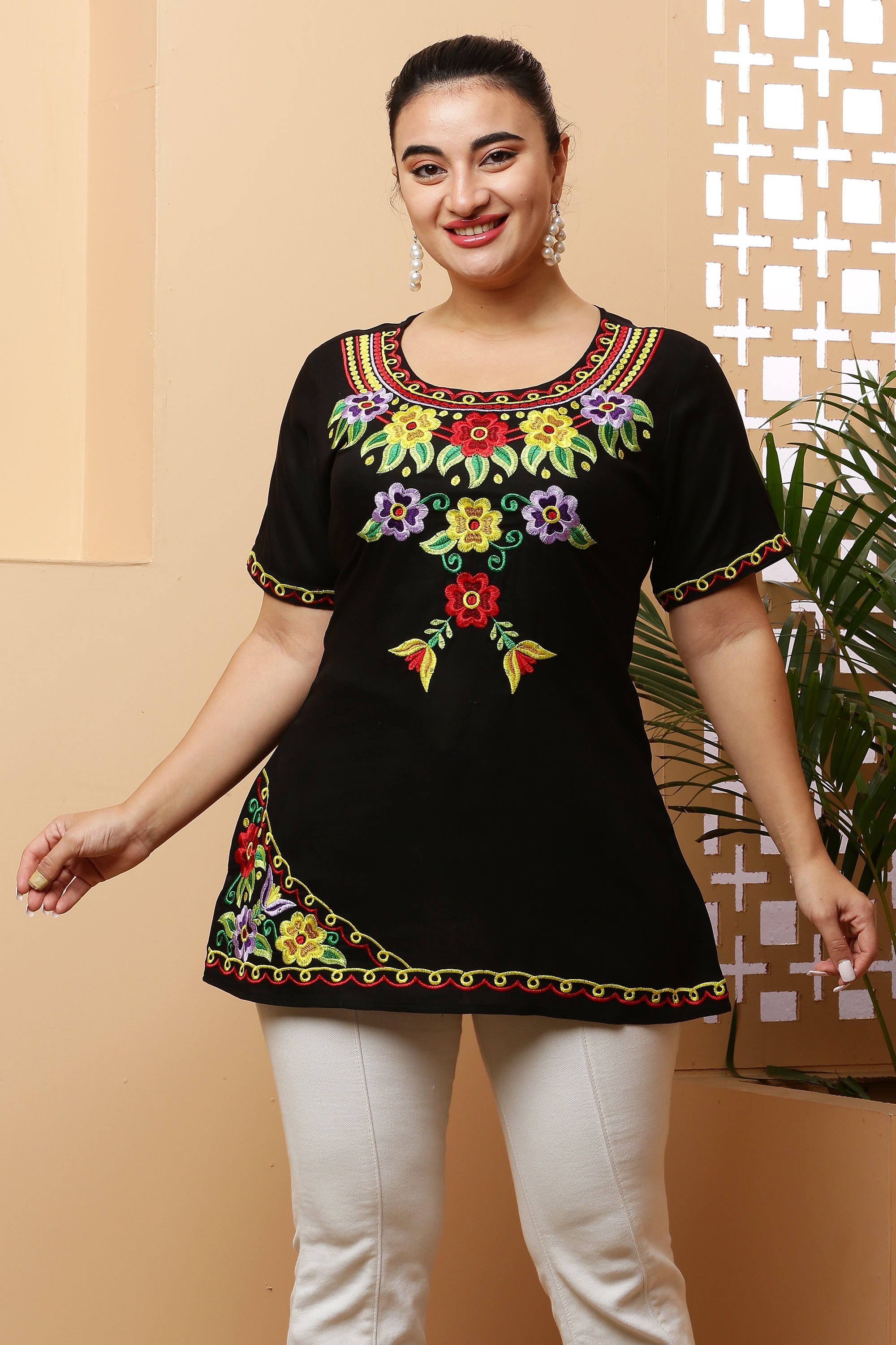 Floral Embroidery Short Kurta